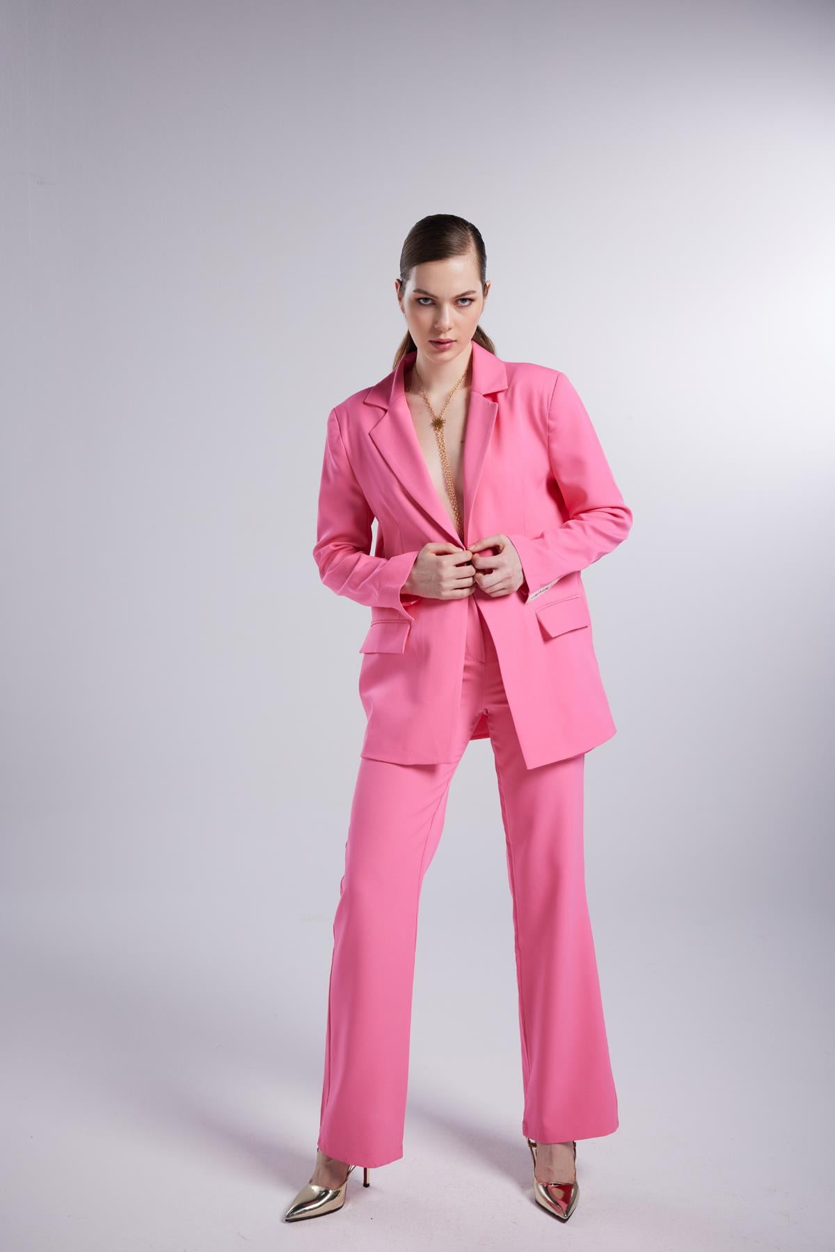 Image of Vatklı Cepli Panky Blazer Ceket Pembe