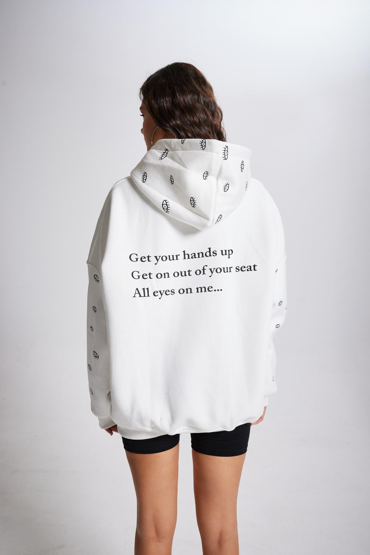 Image of Oversize Kapüşonlu Unisex Eye Sweat Beyaz
