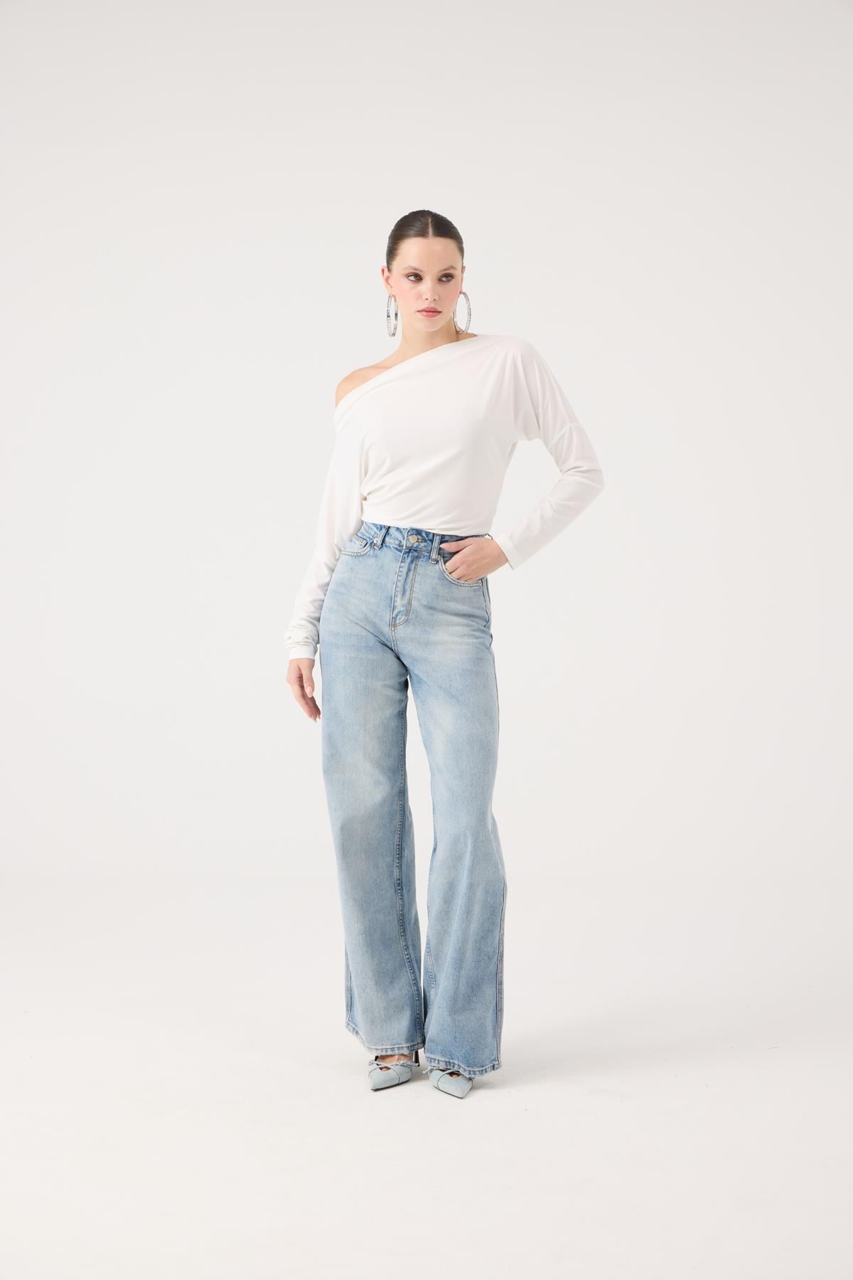 Image of Yüksek Bel Wide Leg Carino Jean Pantolon Mavi