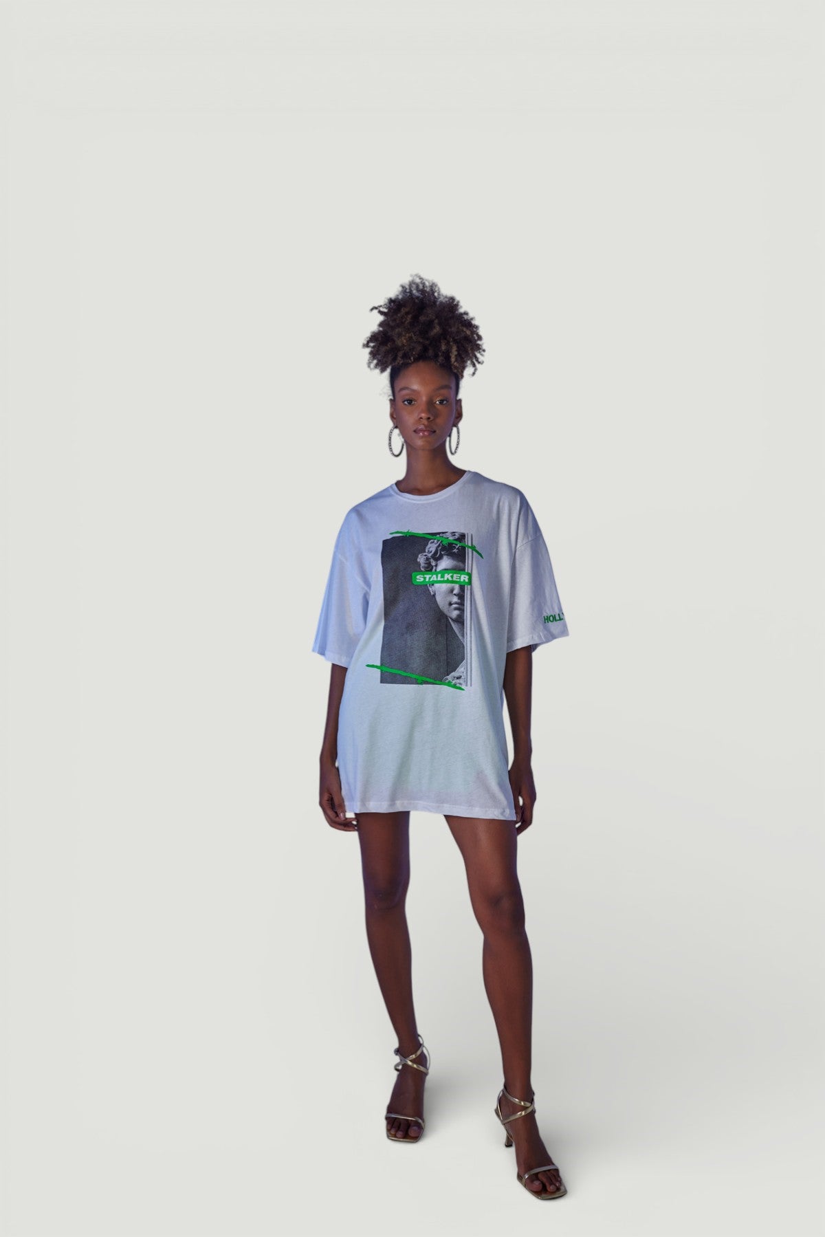 Image of Oversize Baskılı Stalker T-Shirt Beyaz
