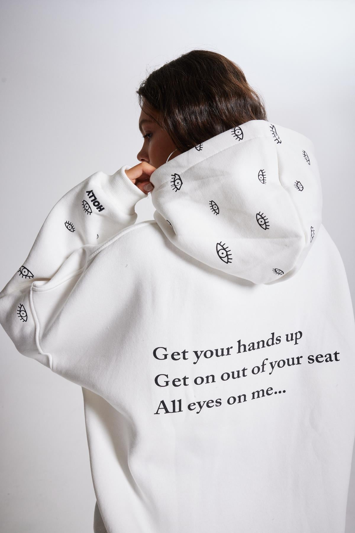 Image of Oversize Kapüşonlu Unisex Eye Sweat Beyaz