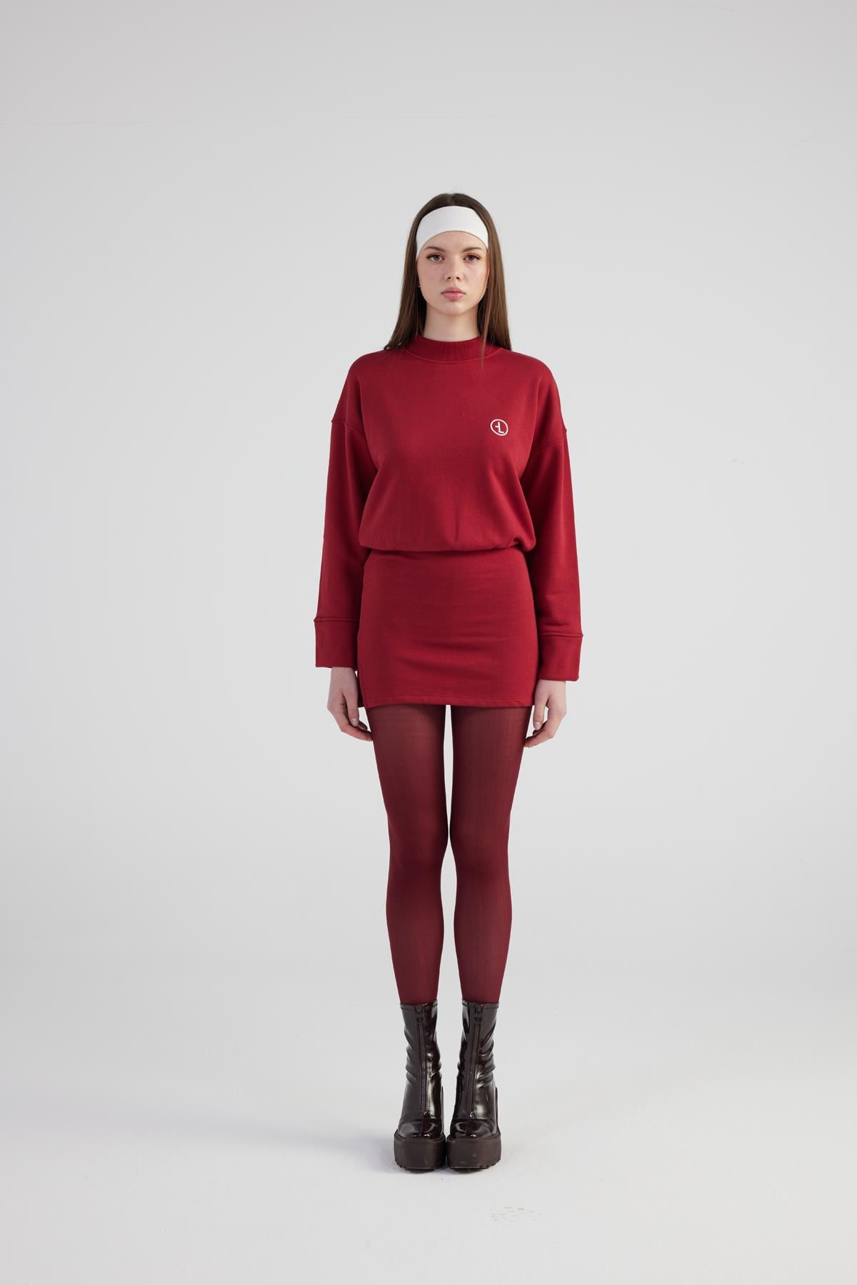 Image of Yırtmaçlı Dokuma Kumaş Mini Claire Elbise Bordo