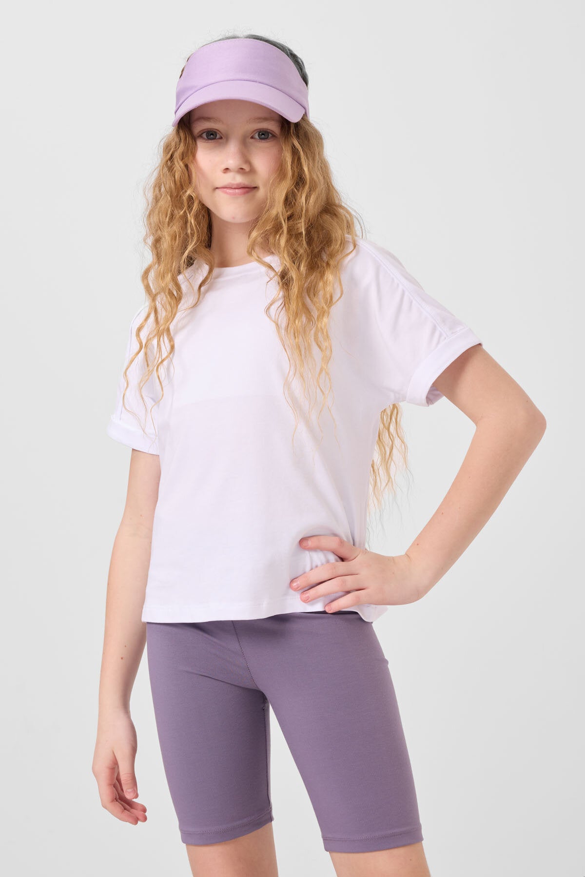 Image of Eflatun Pamuklu Kısa Paça Standart Fit Basic Kız Çocuk Tayt - 75188