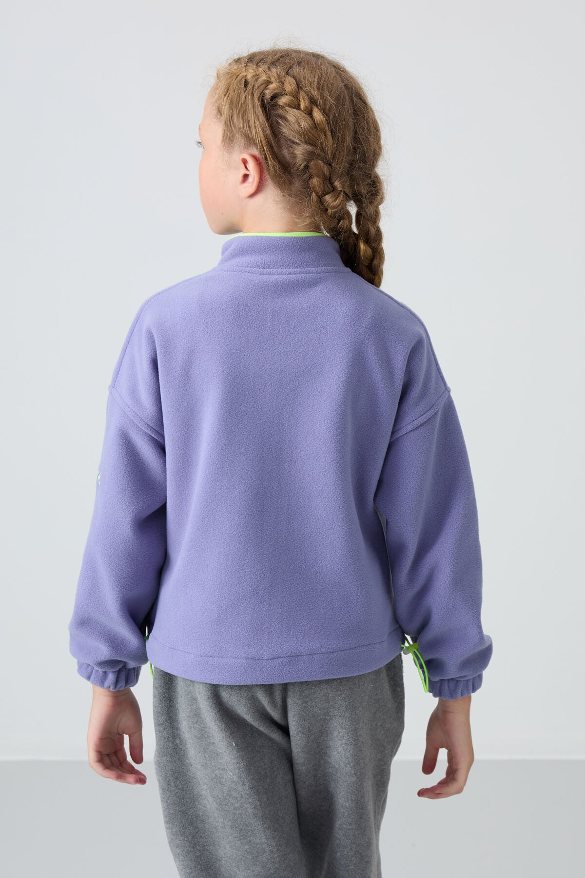 Image of Hanorac mov, gros, moale, texturat, croială standard, brodat, din fleece, pentru fete - 75157