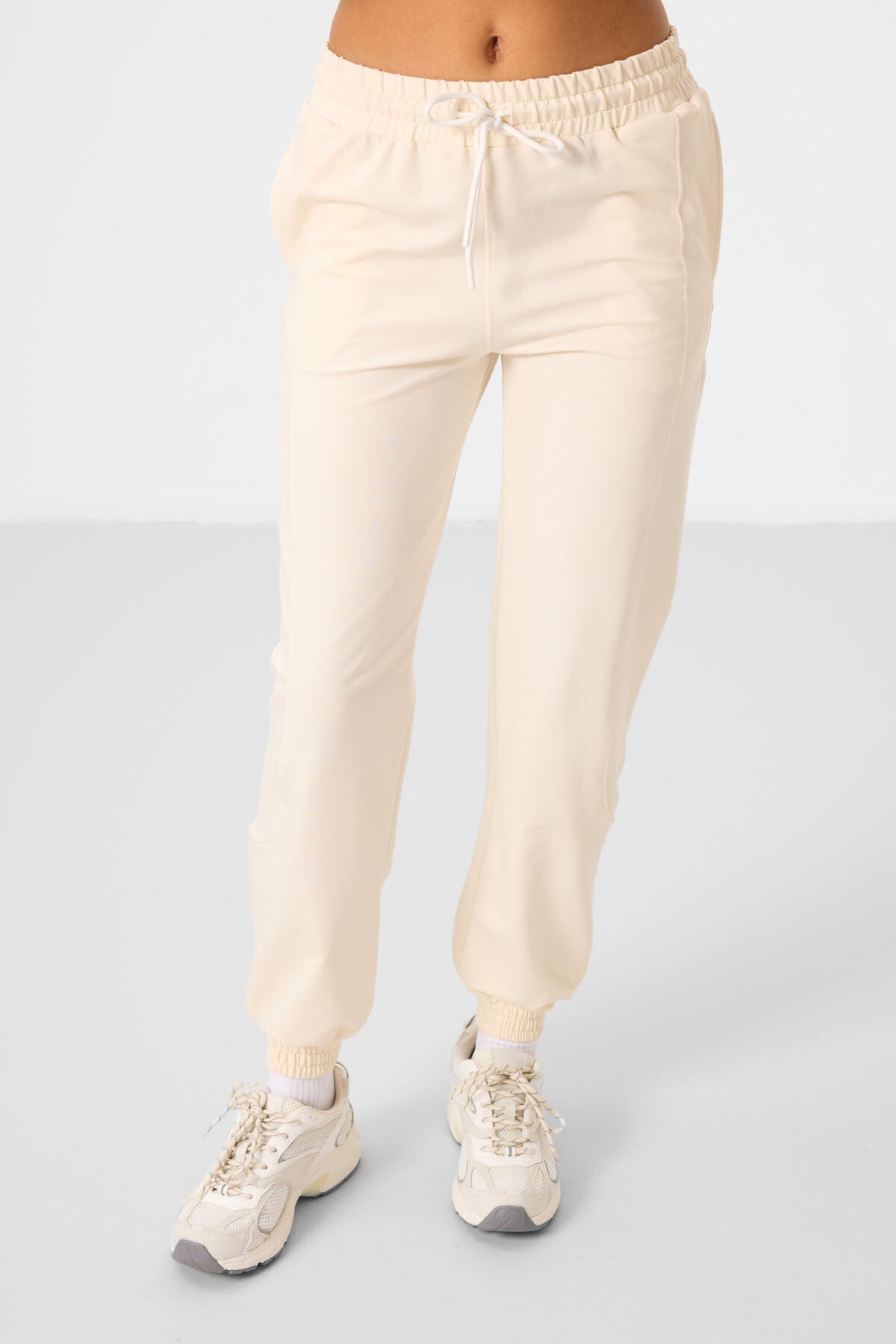 Image of Ekru O Yaka Basic Oversize Kadın Eşofman Tunik Takım - 95347