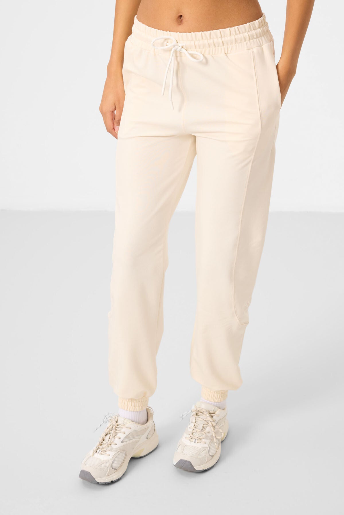 Image of Ekru O Yaka Basic Oversize Kadın Eşofman Tunik Takım - 95347