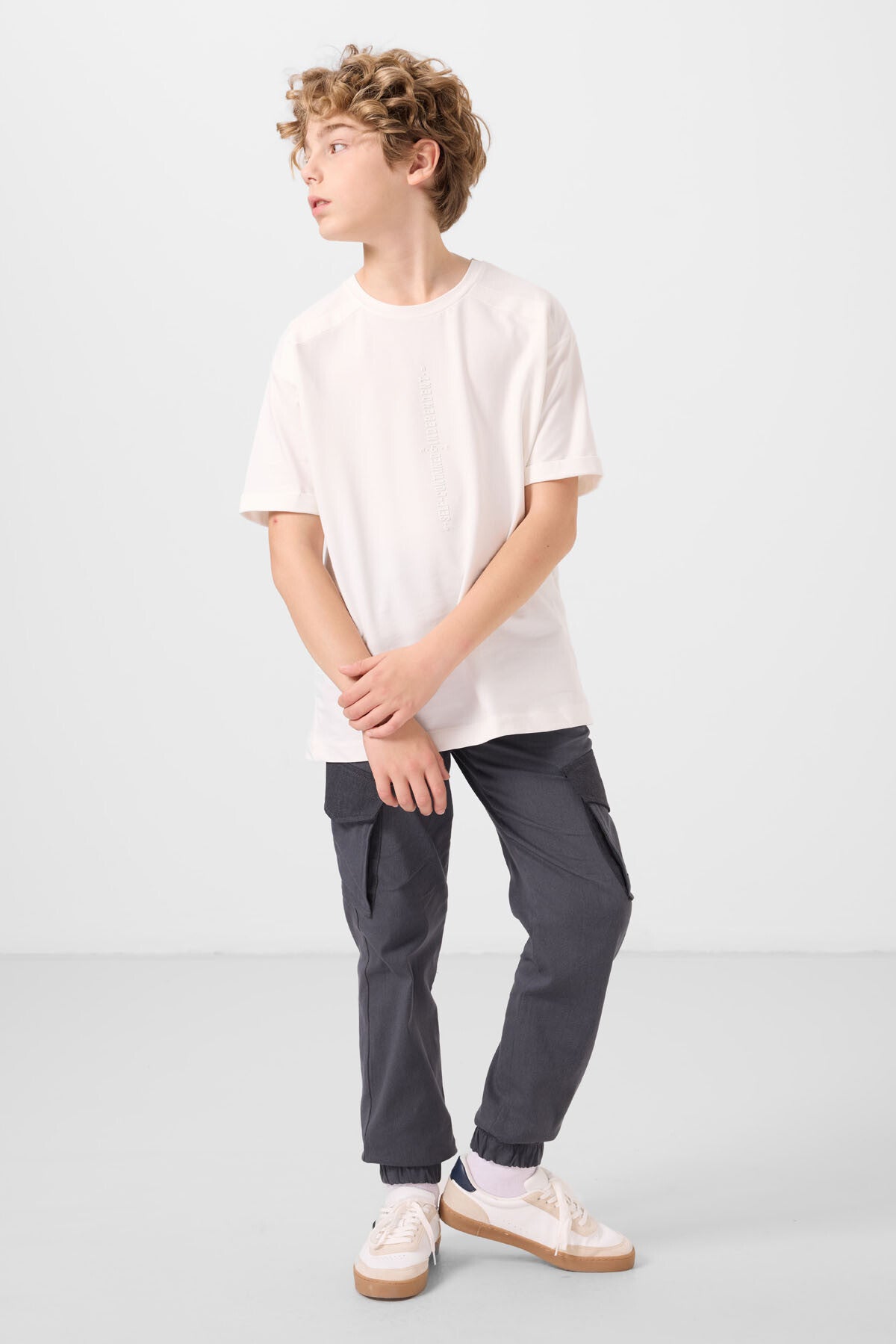 Image of Ekru Pamuklu Yumuşak Dokulu Oversize Baskılı Erkek Çocuk T-Shirt - 11301