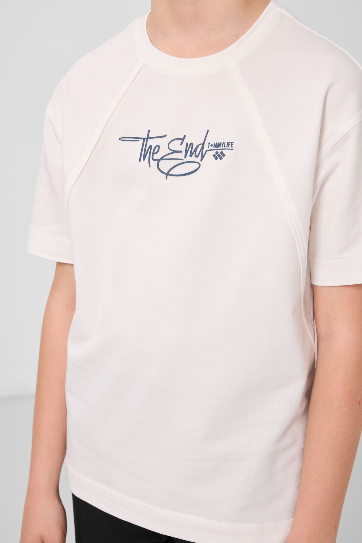 Image of Ekru Pamuklu Yumuşak Dokulu Oversize Baskılı Erkek Çocuk T-Shirt - 11285