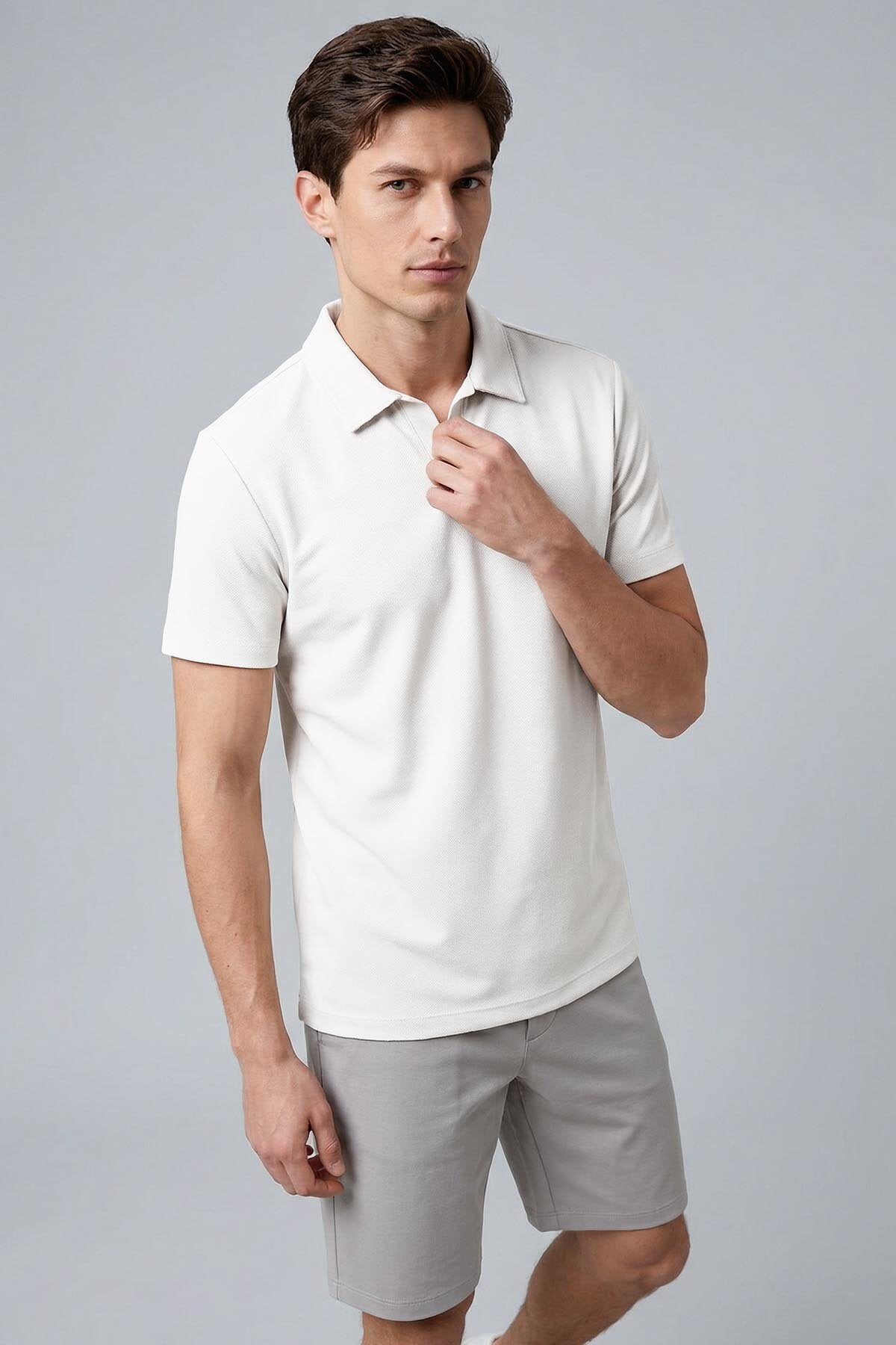 Image of Ekru Rahat Form Yumuşak Dokulu Polo Yaka Erkek T-Shirt - 88496