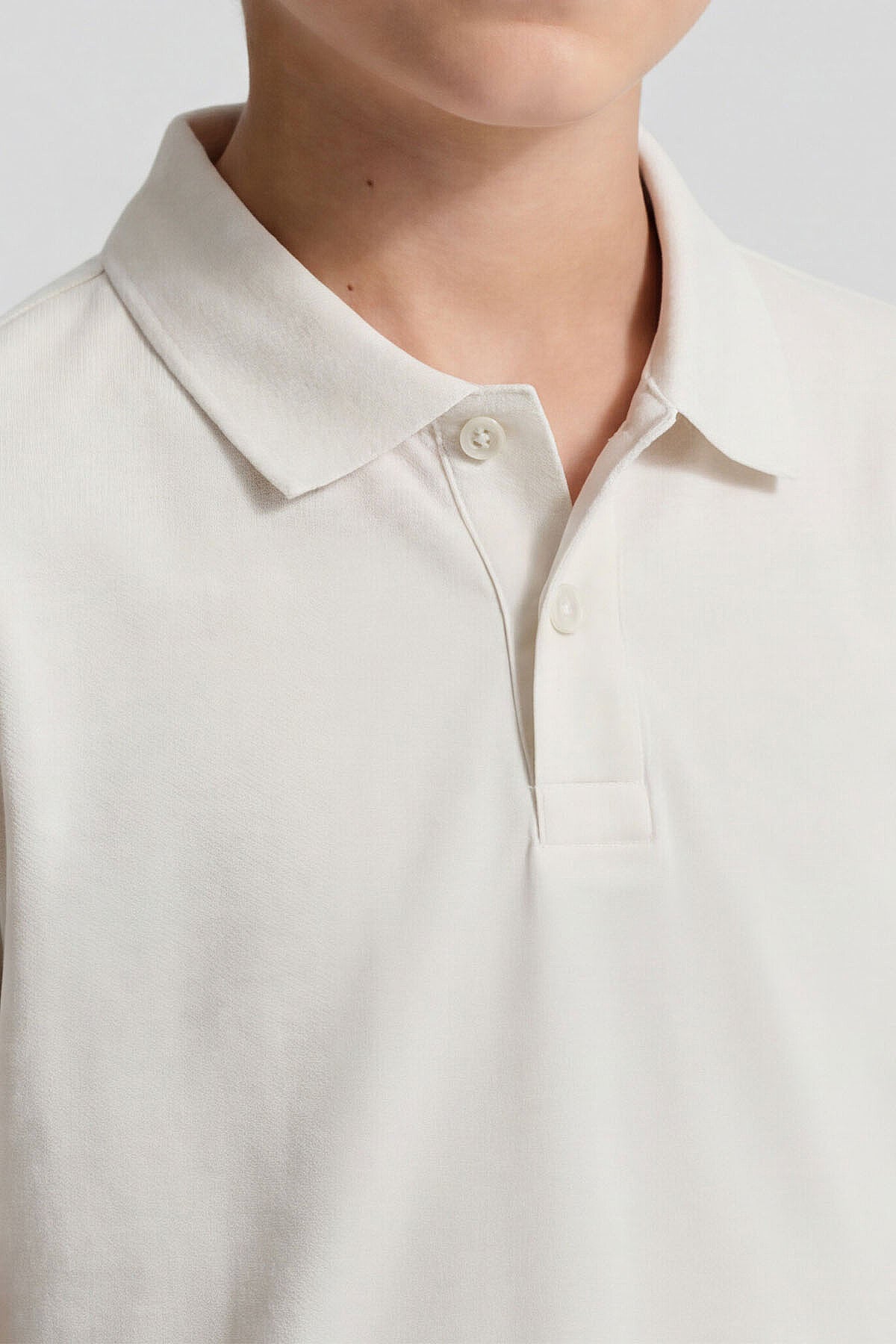 Image of Ekru Polo Yaka Standart Fit Basic Unisex Çocuk T-Shirt - 11330