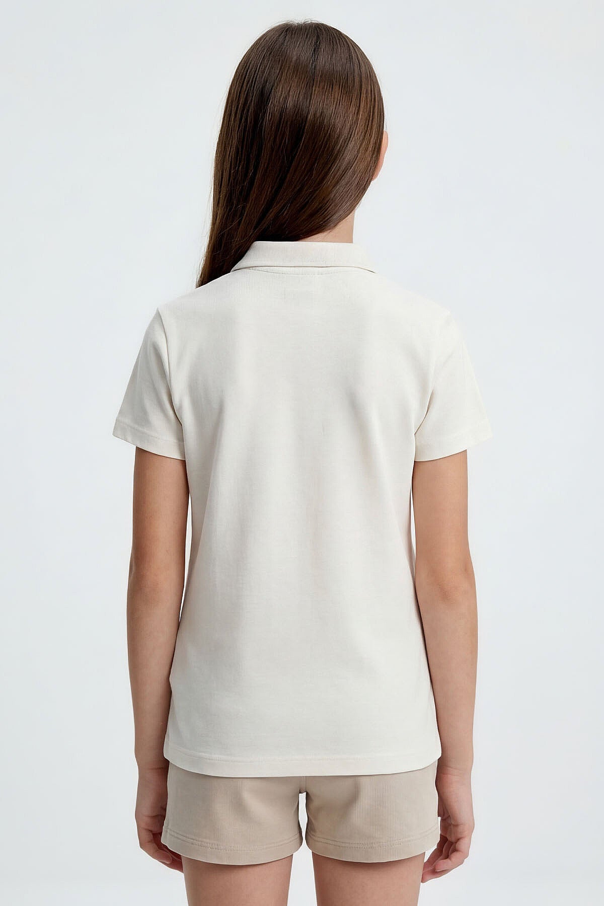Image of Ekru Polo Yaka Standart Fit Basic Unisex Çocuk T-Shirt - 11330