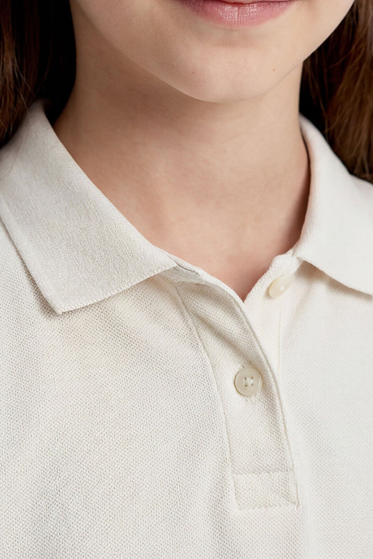 Image of Ekru Polo Yaka Standart Fit Basic Unisex Çocuk T-Shirt - 11330