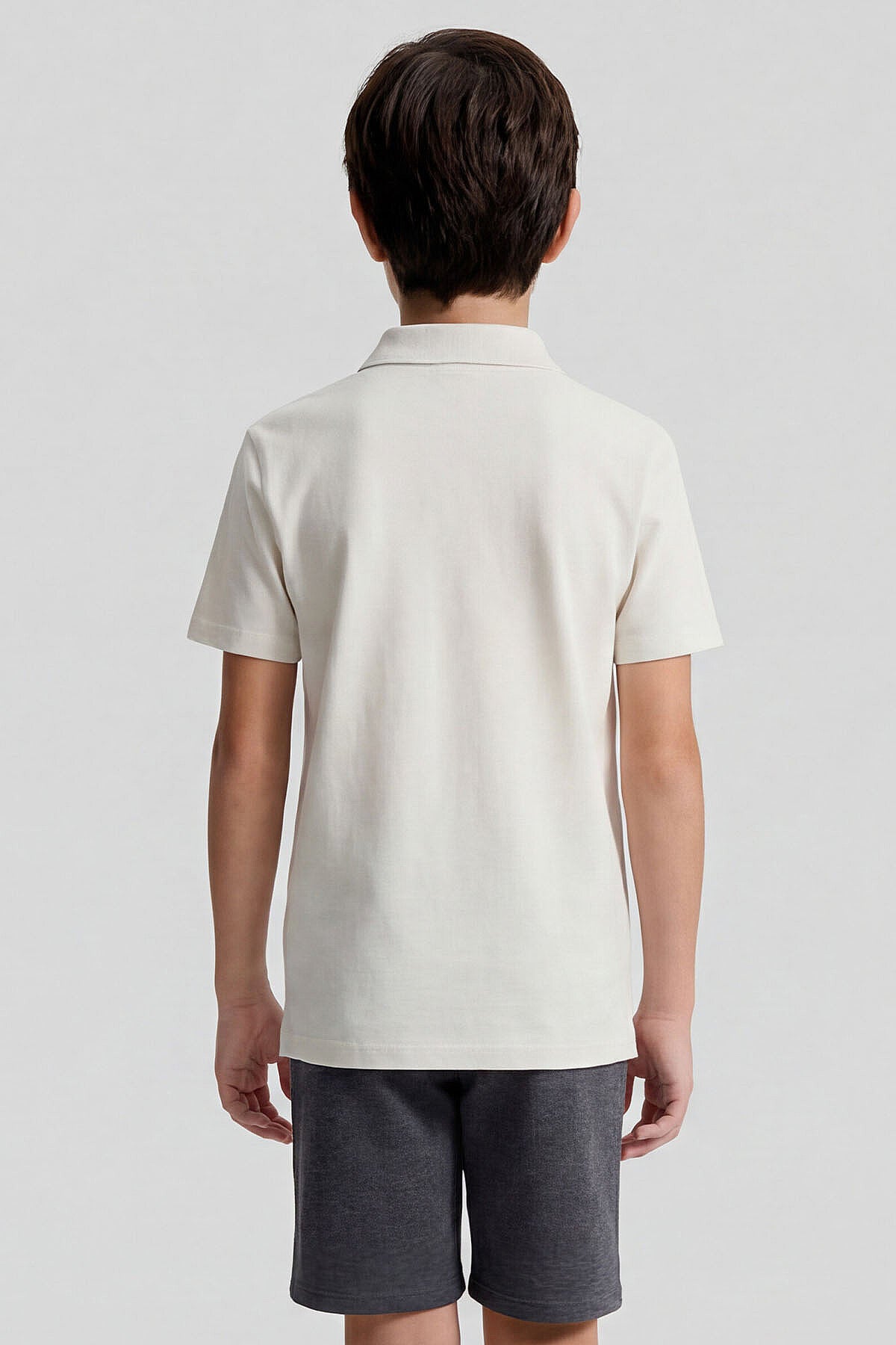 Image of Ekru Polo Yaka Standart Fit Basic Unisex Çocuk T-Shirt - 11330