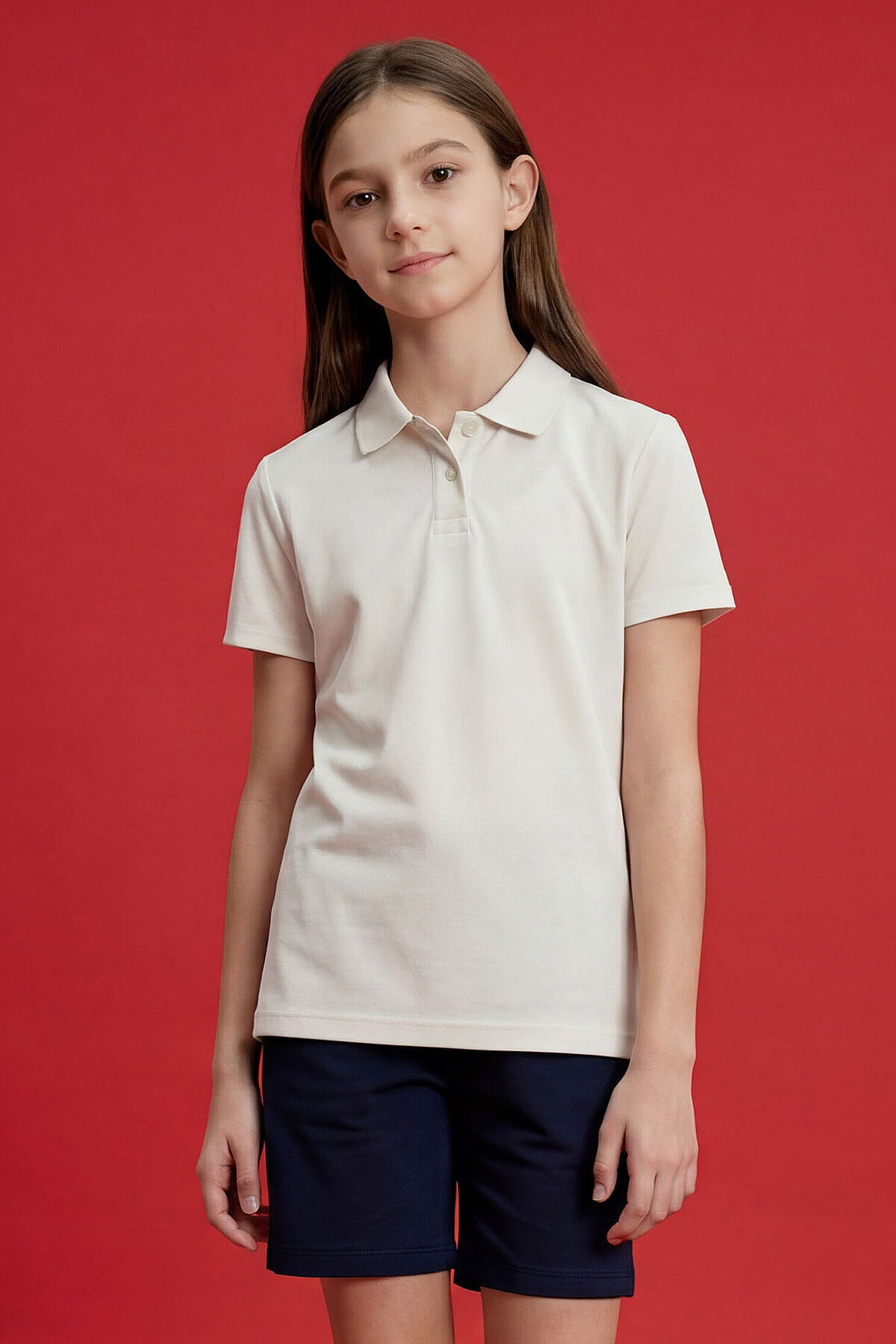 Image of Ekru Polo Yaka Standart Fit Basic Unisex Çocuk T-Shirt - 11330