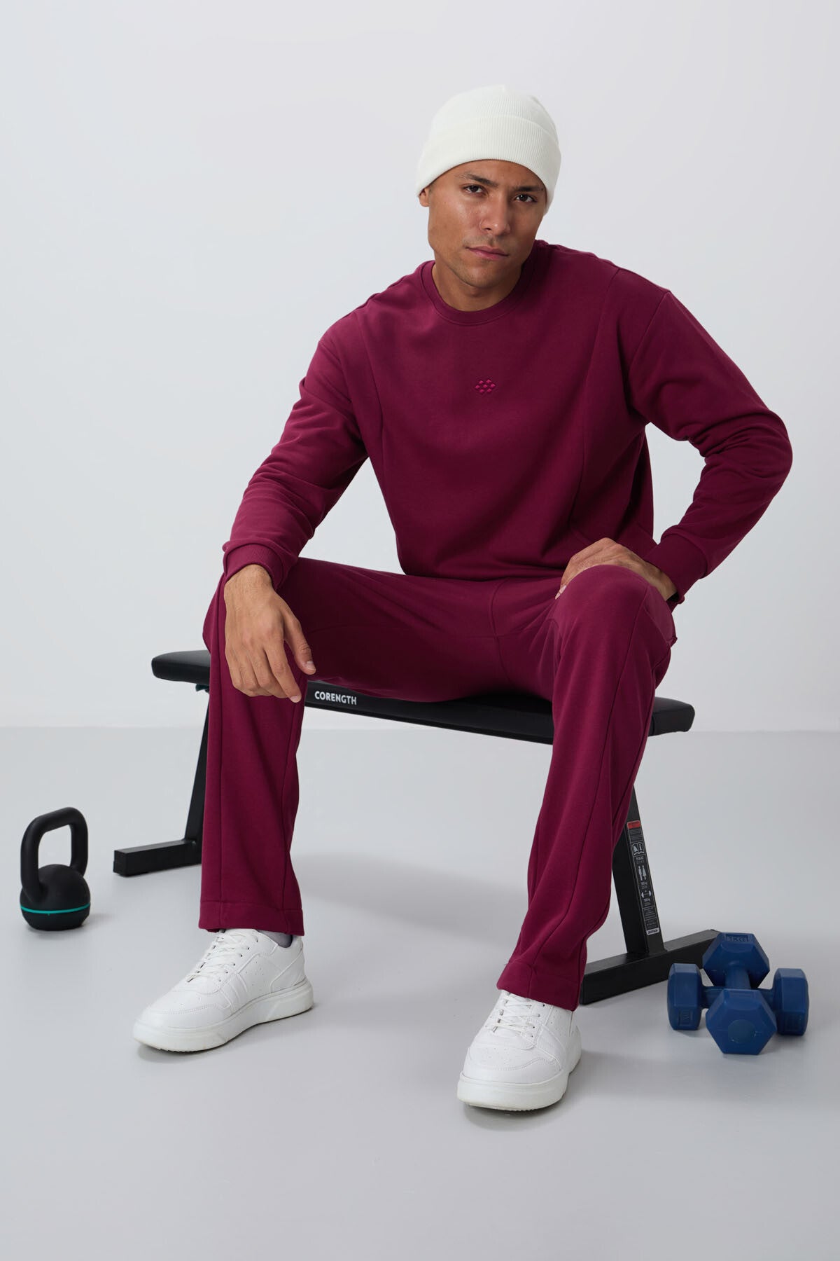 Image of Erguvan Kompakt Pamuklu Kalın Pürüzsüz Dokulu O Yaka Comfort Fit Erkek Eşofman Takım -85263