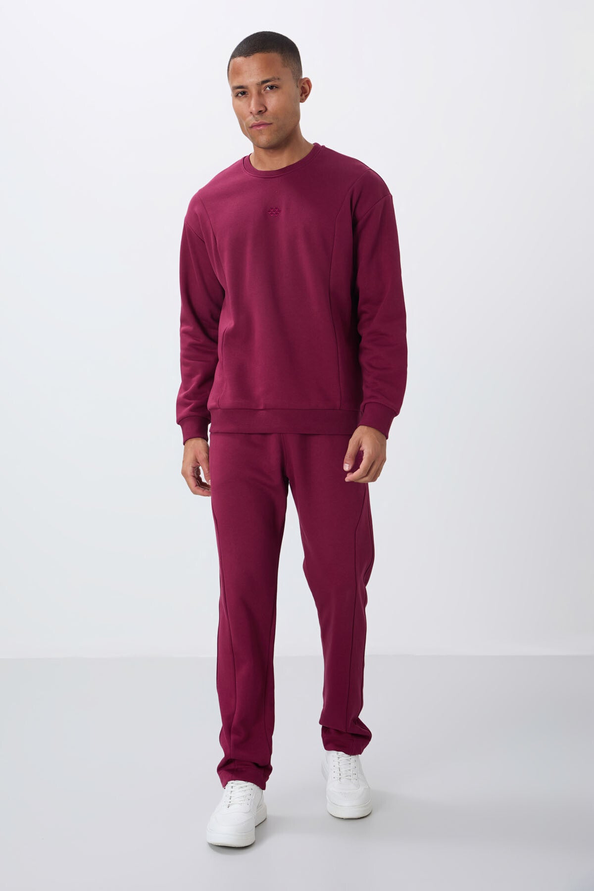 Image of Erguvan Kompakt Pamuklu Kalın Pürüzsüz Dokulu O Yaka Comfort Fit Erkek Eşofman Takım -85263