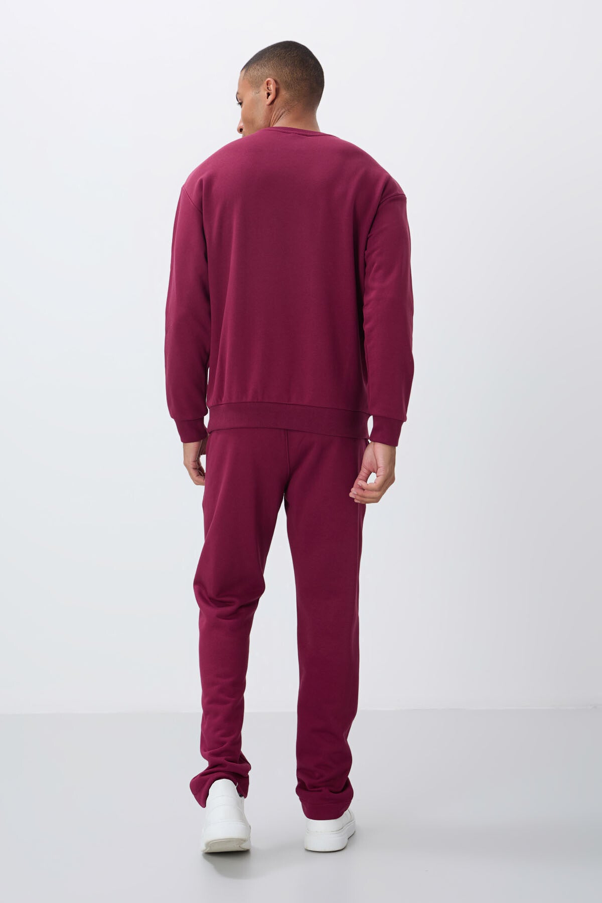 Image of Erguvan Kompakt Pamuklu Kalın Pürüzsüz Dokulu O Yaka Comfort Fit Erkek Eşofman Takım -85263