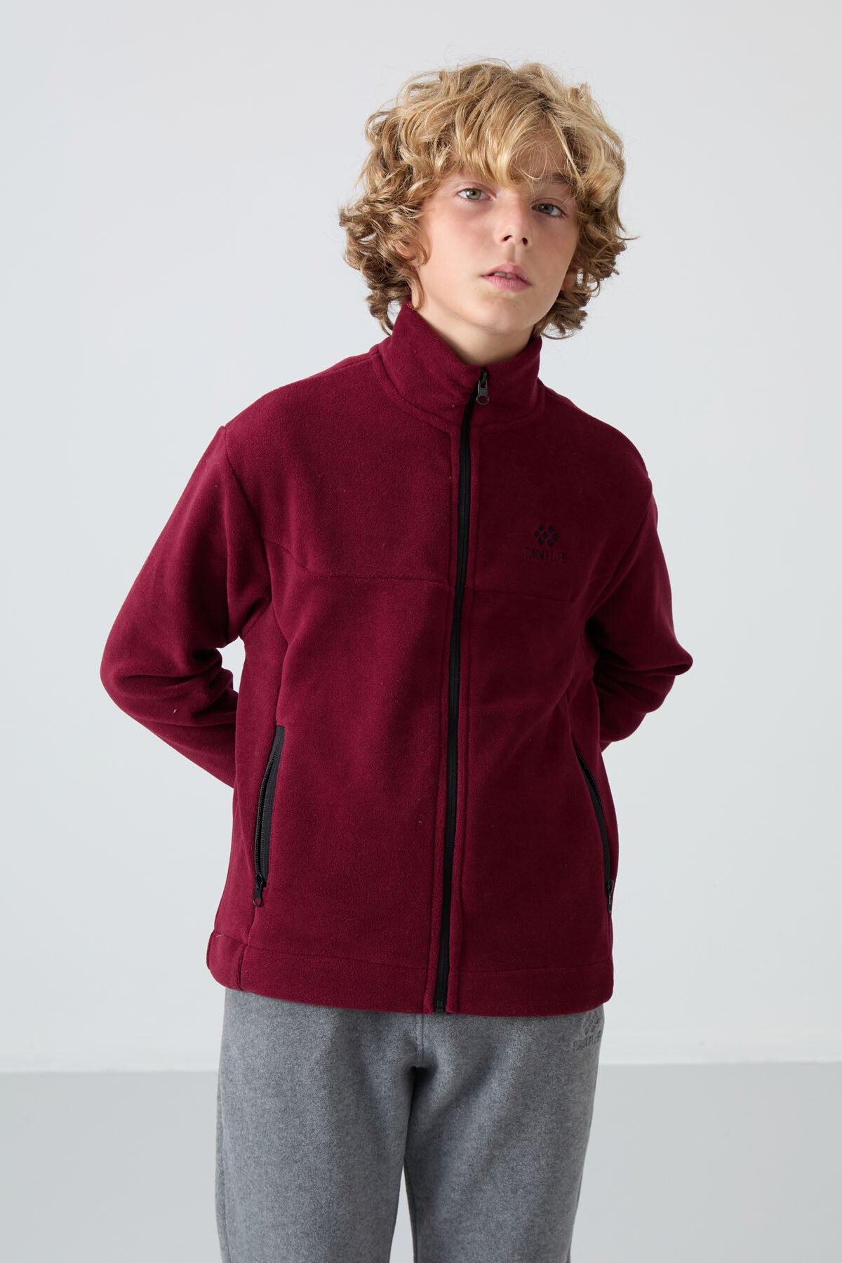 Image of Hanorac mov gros, moale, texturat, croială standard, brodat, din fleece, pentru băieți - 11223