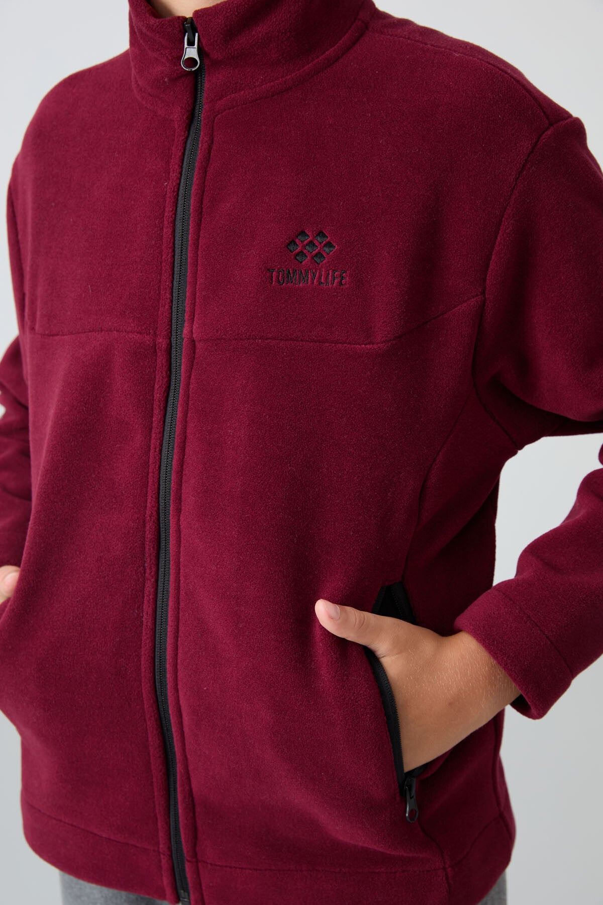 Image of Hanorac mov gros, moale, texturat, croială standard, brodat, din fleece, pentru băieți - 11223