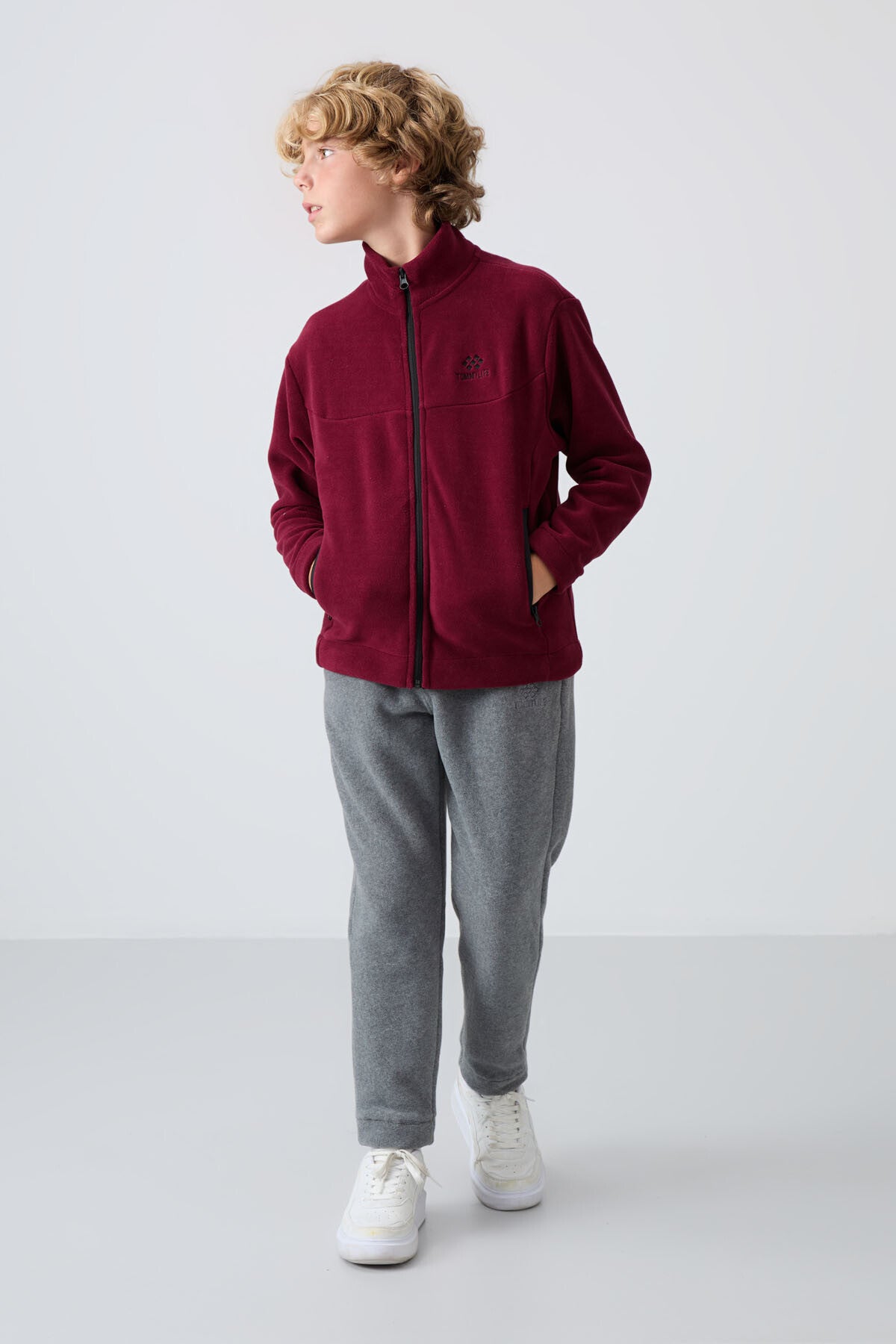 Image of Erguvan Kalın Yumuşak Dokulu Standart Fit Nakışlı Polar Erkek Çocuk Sweatshirt - 11223
