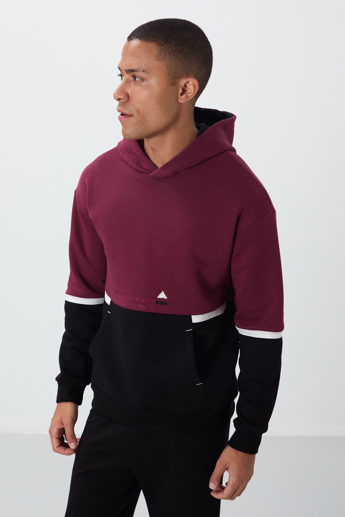 Image of Erguvan Pamuklu Kalın İçi Tüylü Yumuşak Dokulu Comfort Fit Nakışlı Erkek Sweatshirt - 88417