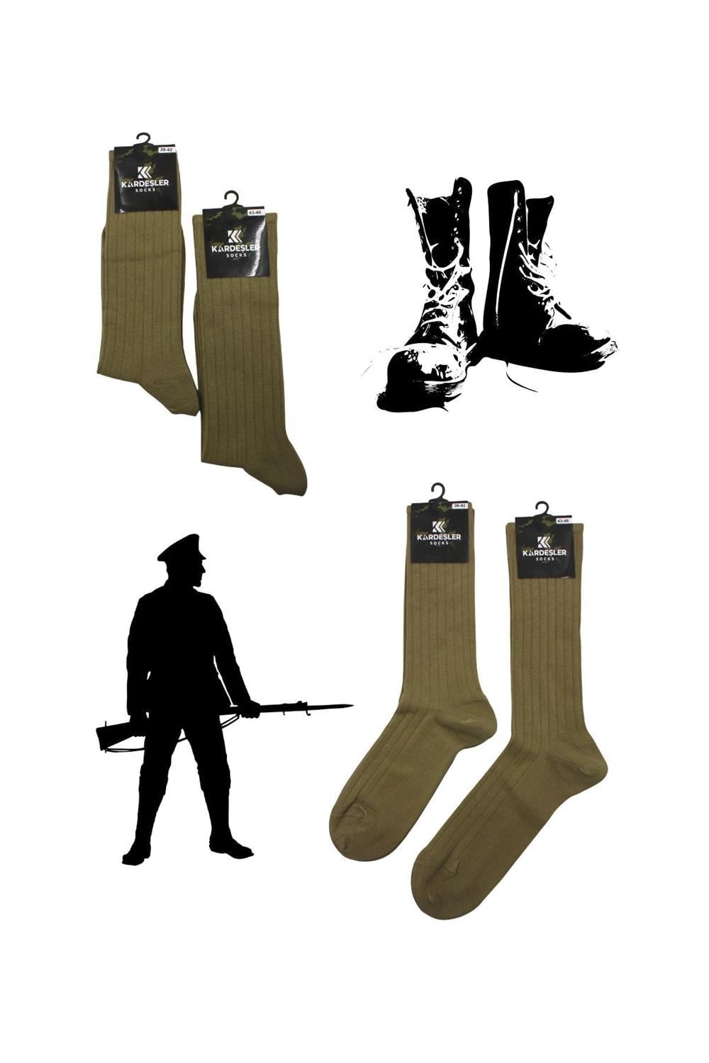 Image of Erkek Askeriye Çorabı Dikişsiz Yazlık 4'Lü Paket / Haki