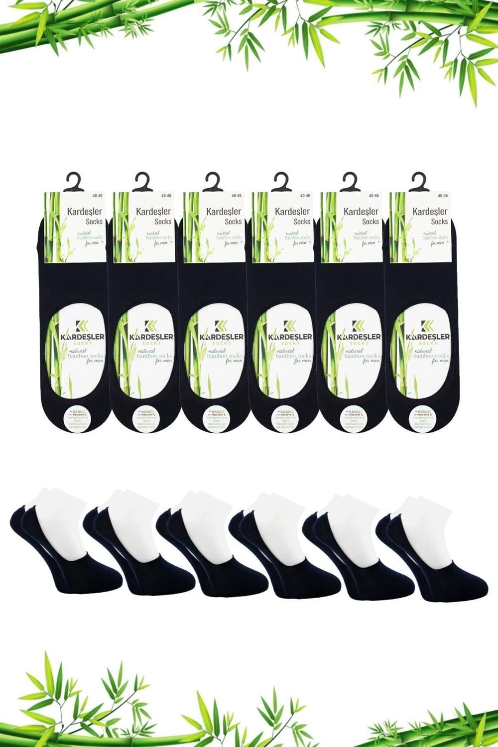 Image of Men's Bamboo Ballet Flats Navy Blue Socks Seamless Invisible Non-Slip Heel Silicone Padded 6-Pack