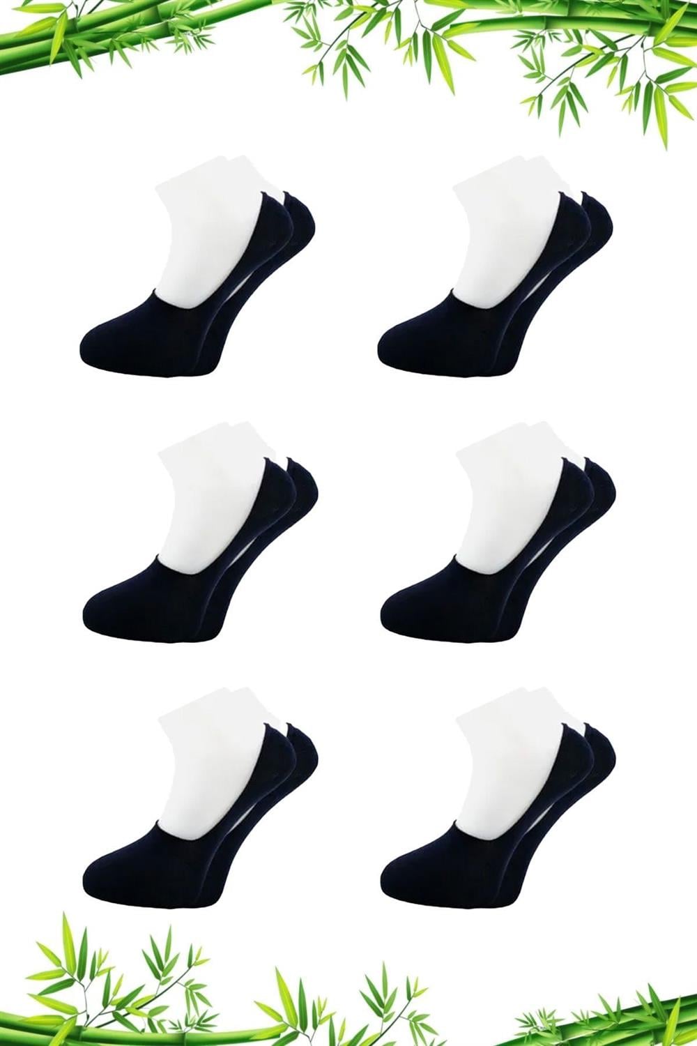 Image of Men's Bamboo Ballet Flats Navy Blue Socks Seamless Invisible Non-Slip Heel Silicone Padded 6-Pack