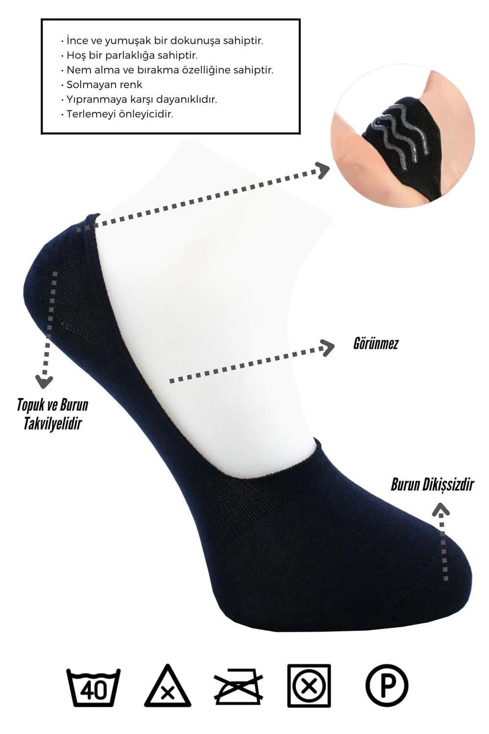 Image of Men's Bamboo Ballet Flats Navy Blue Socks Seamless Invisible Non-Slip Heel Silicone Padded 6-Pack