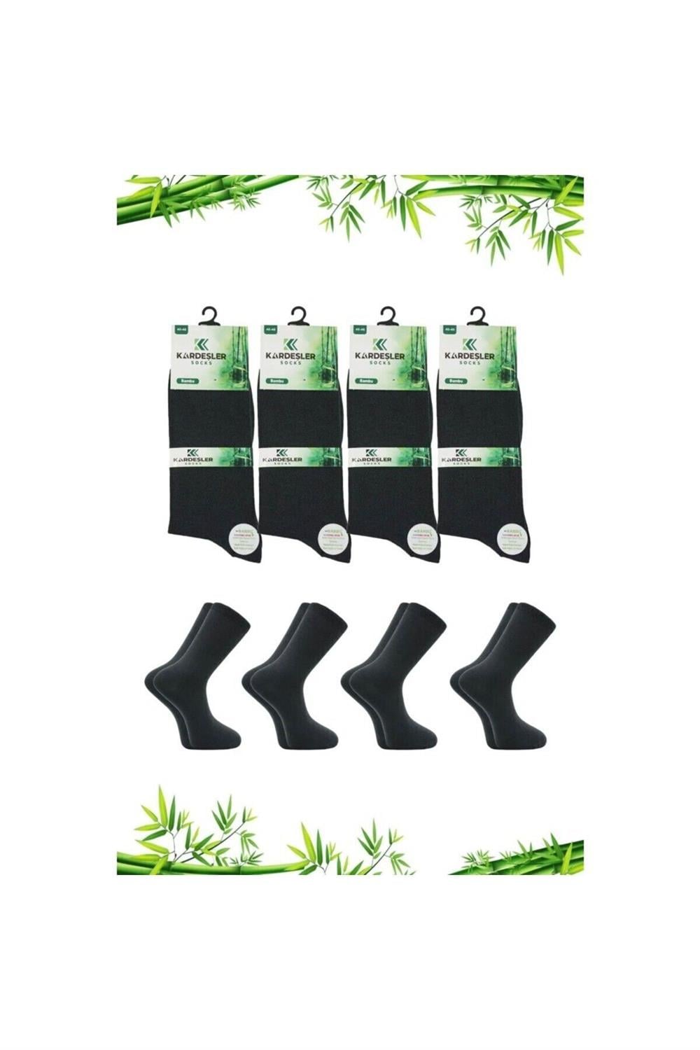 Image of Erkek Bambu Soket Uzun Düz Füme Çorap Dikişsiz 4'Lü Paket