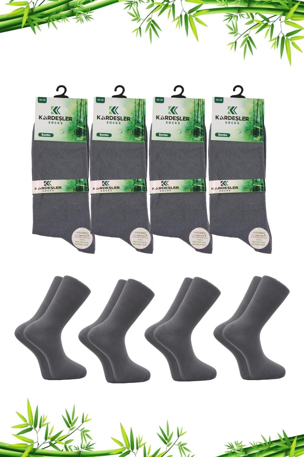 Image of Erkek Bambu Soket Uzun Düz Gri Çorap Dikişsiz 4'Lü Paket
