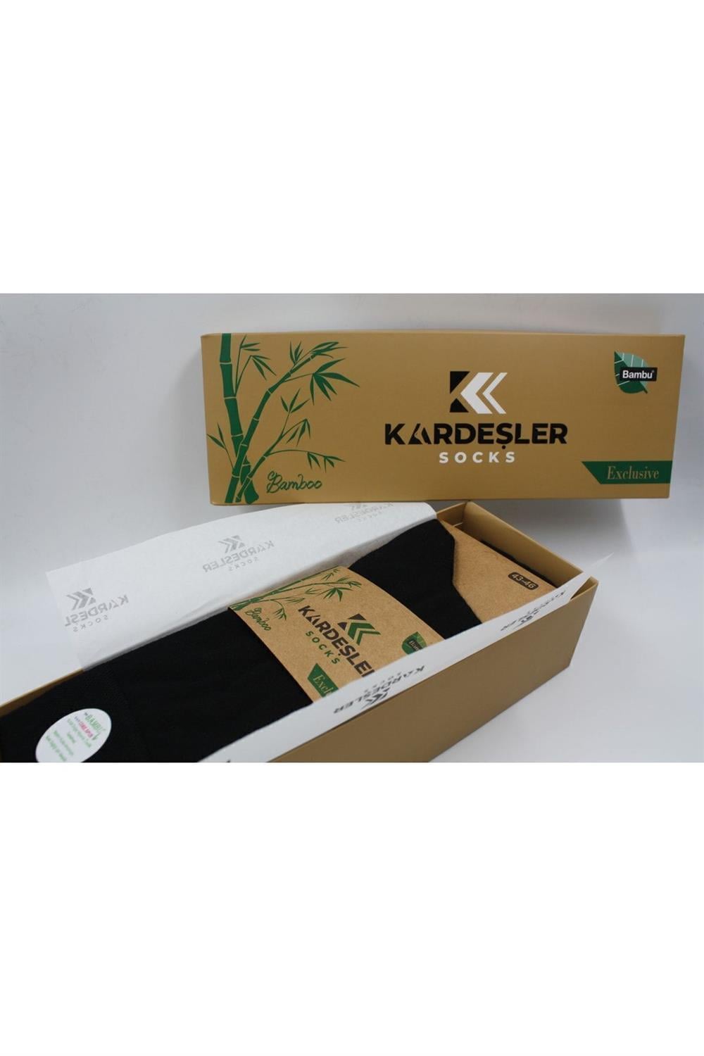 Image of Erkek Bambu Soket Uzun Düz Siyah Çorap Dikişsiz 6'Lı Premium Kutulu