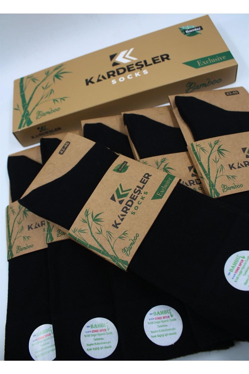 Image of Erkek Bambu Soket Uzun Düz Siyah Çorap Dikişsiz 6'Lı Premium Kutulu