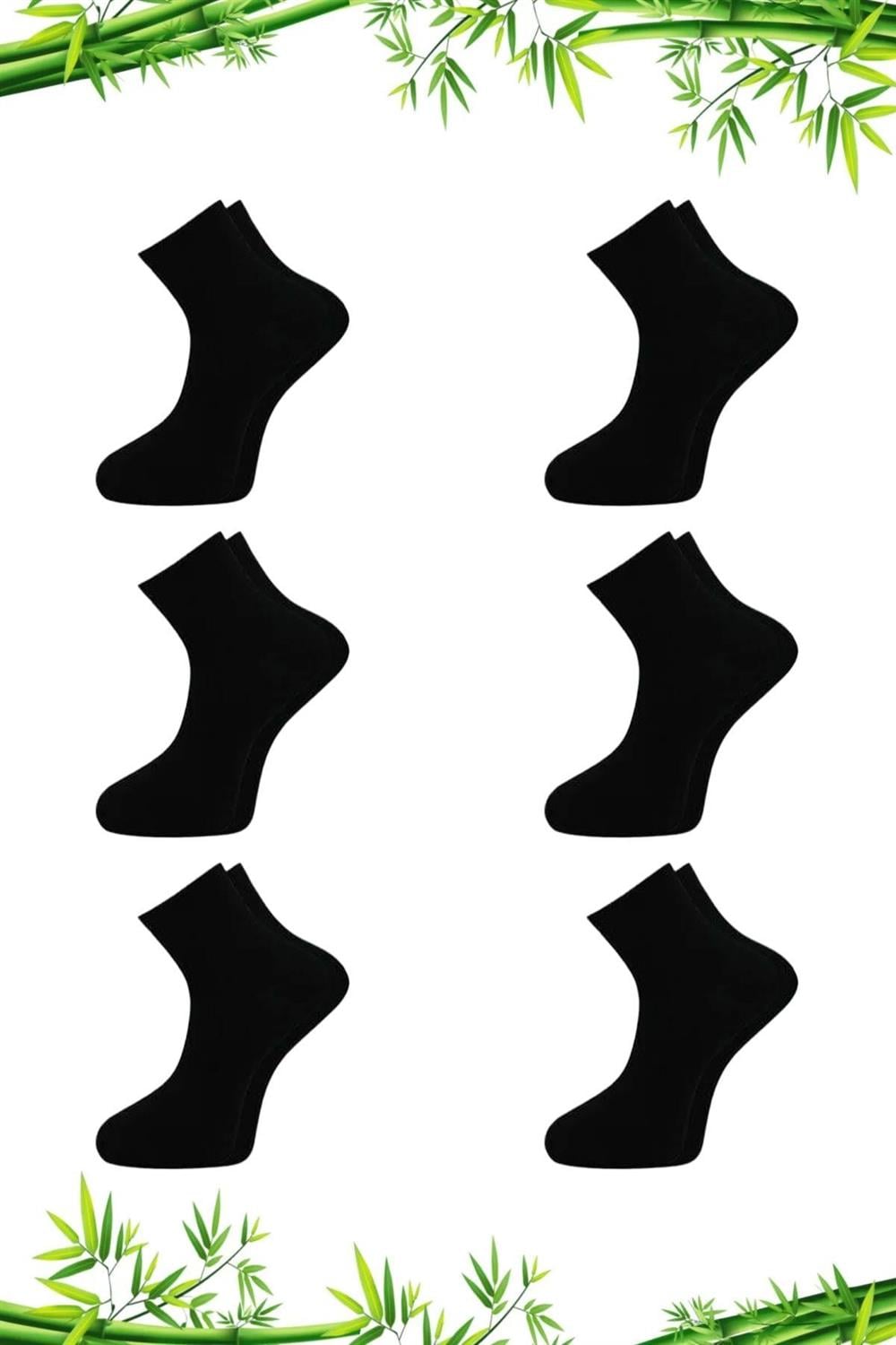 Image of Șosete bărbătești din bambus, cu jumătate de manșetă, negre, simple, fără cusături, pachet de 6