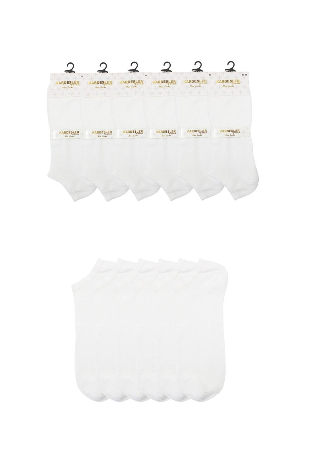 Image of Erkek Beyaz Patik Pamuklu Pirinç Örgülü Çorap 6'Lı Paket