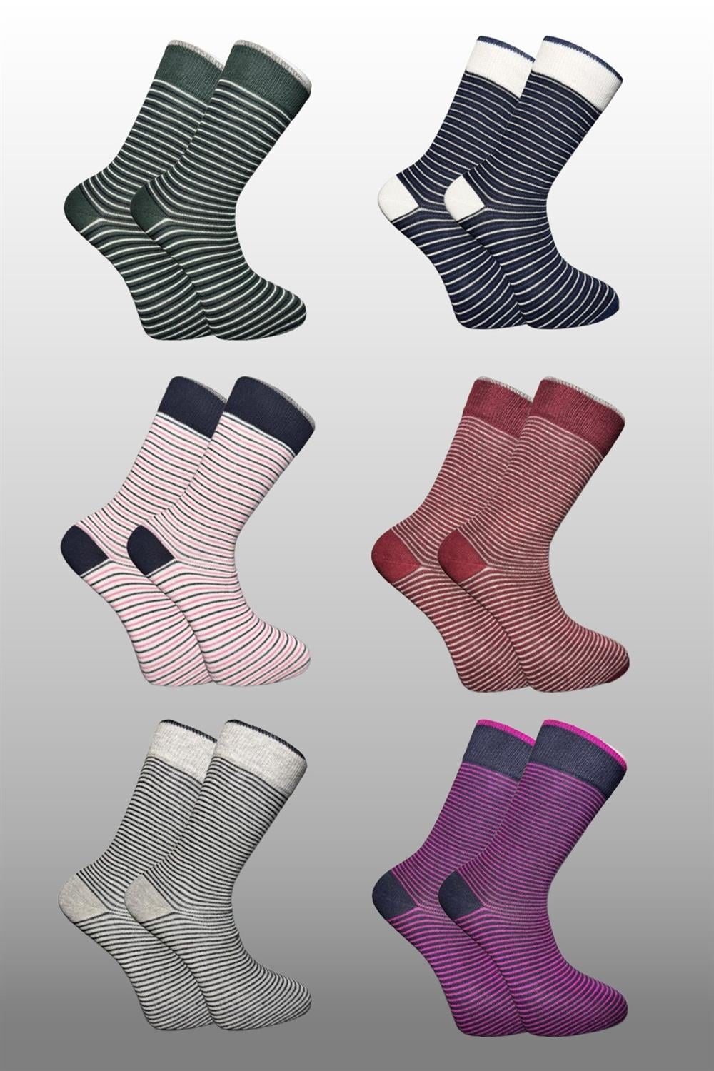 Image of Men's Multicolored Ankle Socks, Long Striped Pattern, Seamless, 6-Pack