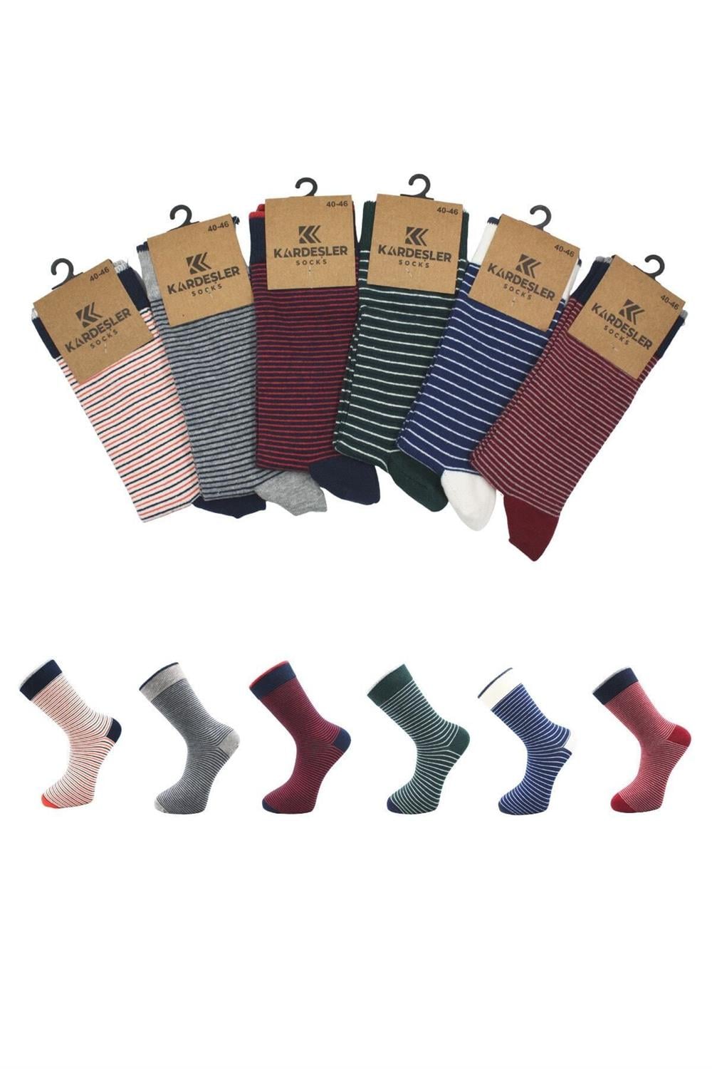 Image of Men's Multicolored Ankle Socks, Long Striped Pattern, Seamless, 6-Pack