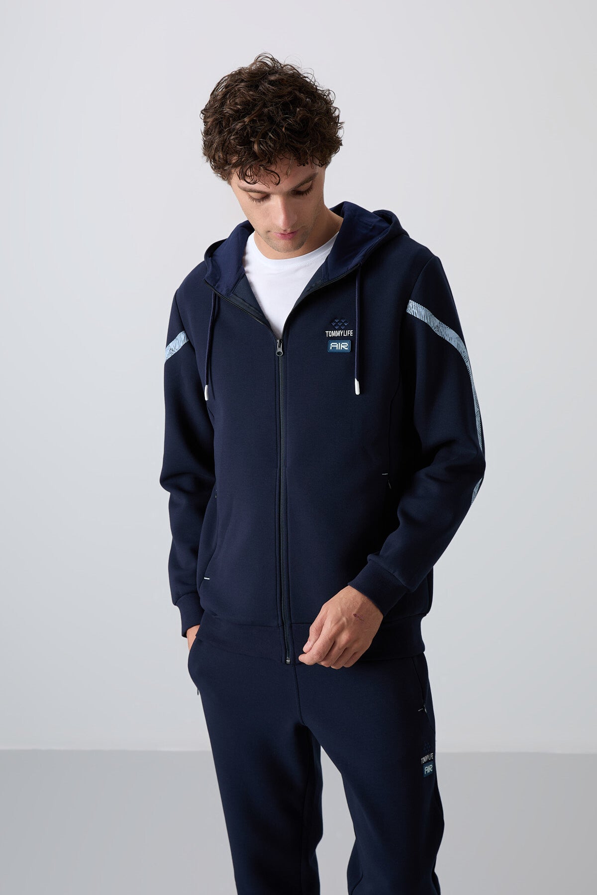 Image of İndigo Pamuklu Kalın Yumuşak Dokulu Comfort Fit Baskılı Erkek Eşofman Takım - 85236