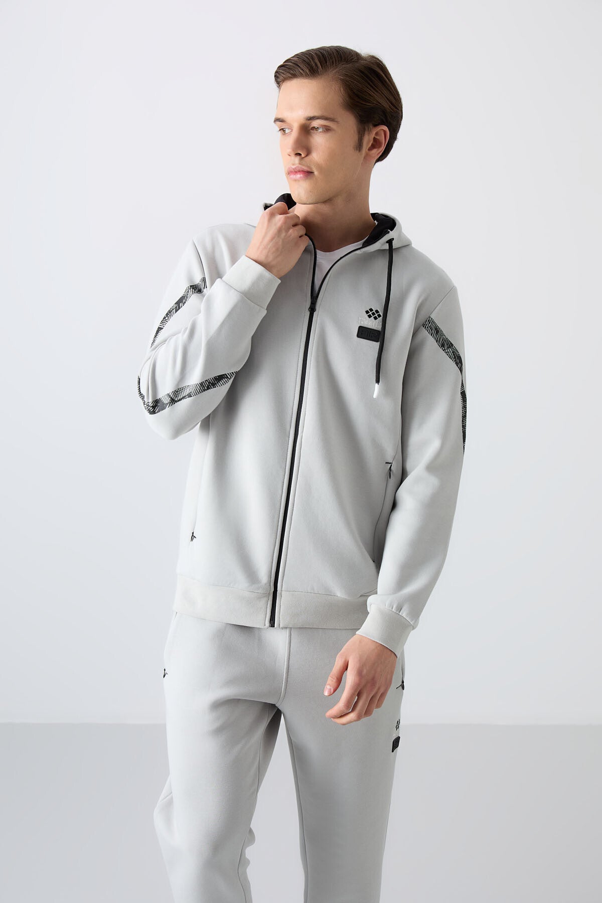 Image of Taş Pamuklu Kalın Yumuşak Dokulu Comfort Fit Baskılı Erkek Eşofman Takım - 85236