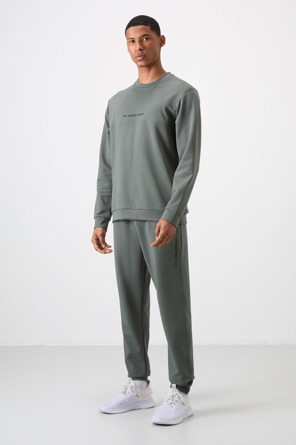 Image of Haki - Haki Pamuklu Kalın Yumuşak Dokulu Comfort Fit Baskılı Erkek Eşofman Takım - 85253