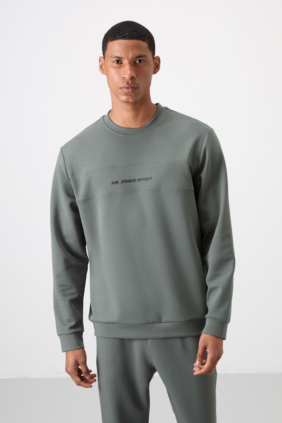 Image of Haki - Haki Pamuklu Kalın Yumuşak Dokulu Comfort Fit Baskılı Erkek Eşofman Takım - 85253