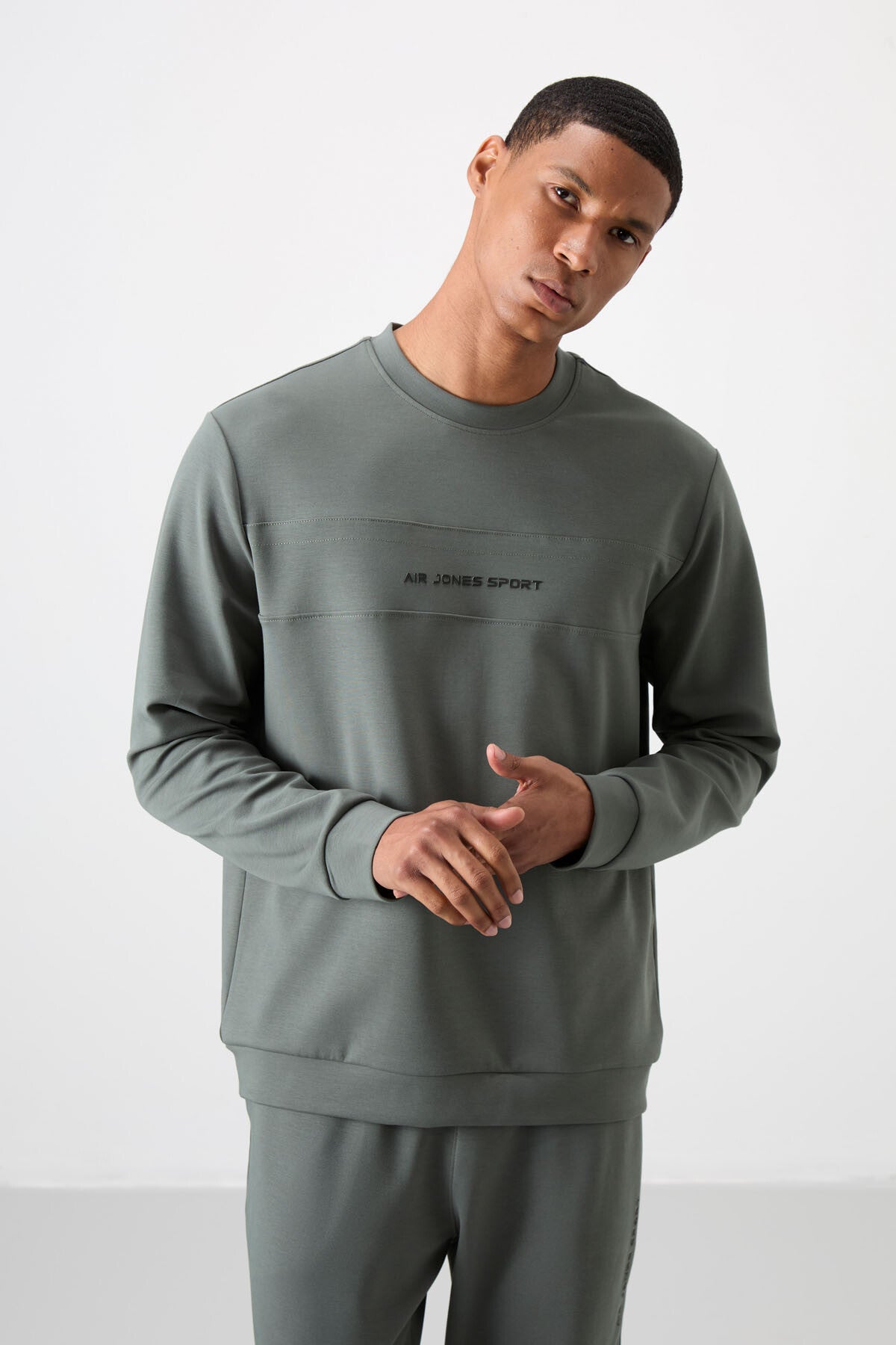 Image of Haki - Haki Pamuklu Kalın Yumuşak Dokulu Comfort Fit Baskılı Erkek Eşofman Takım - 85253