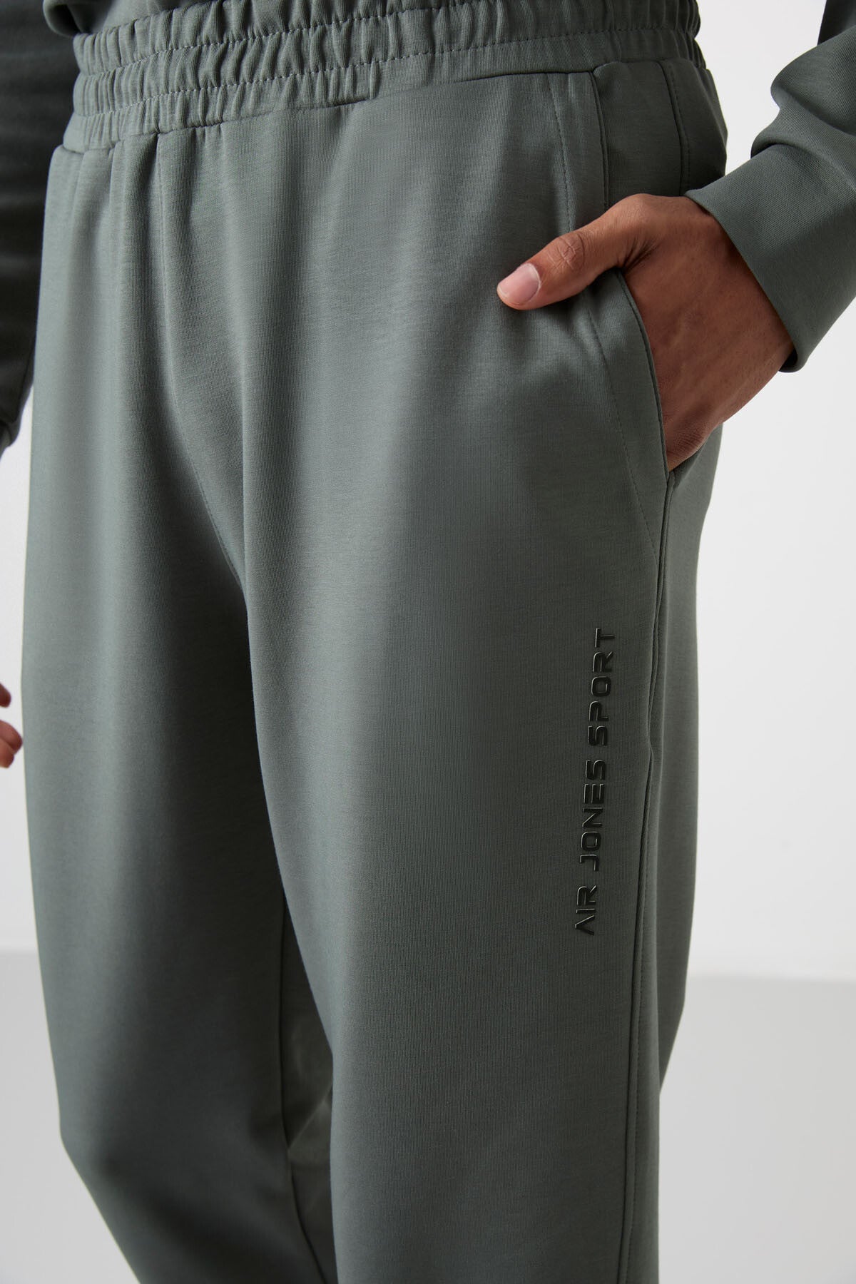 Image of Haki - Haki Pamuklu Kalın Yumuşak Dokulu Comfort Fit Baskılı Erkek Eşofman Takım - 85253