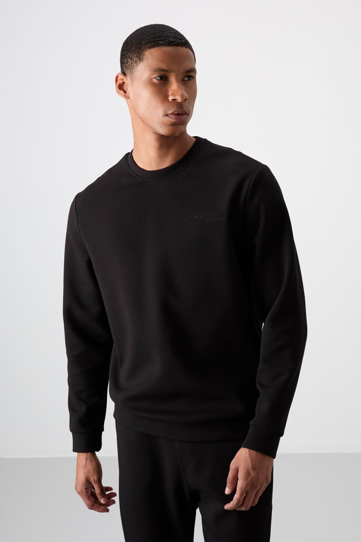 Image of Siyah - Siyah Pamuklu Kalın Yumuşak Dokulu Comfort Fit Nakışlı Erkek Eşofman Takım - 85254