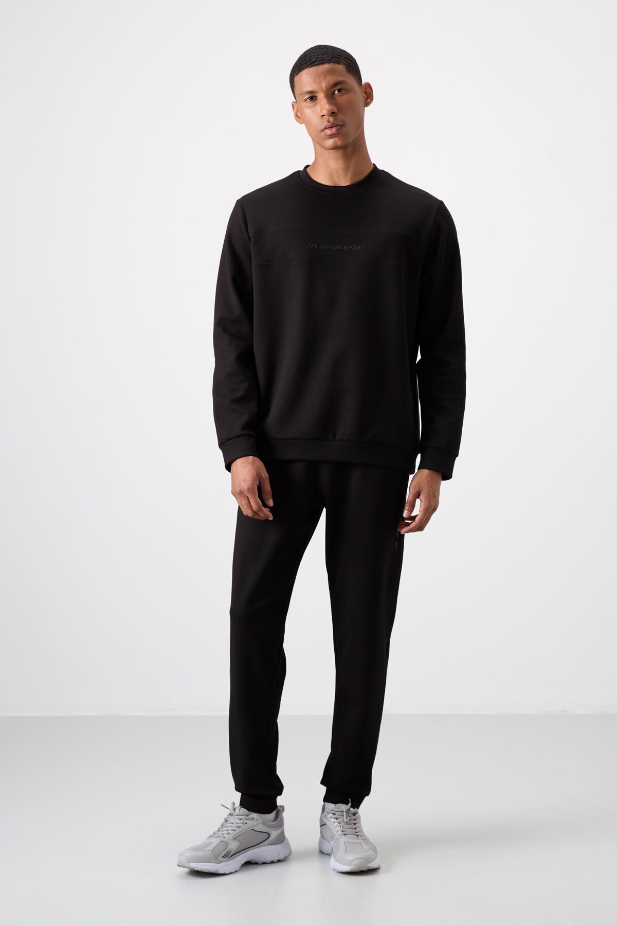 Image of Siyah - Siyah Pamuklu Kalın Yumuşak Dokulu Comfort Fit Baskılı Erkek Eşofman Takım - 85253