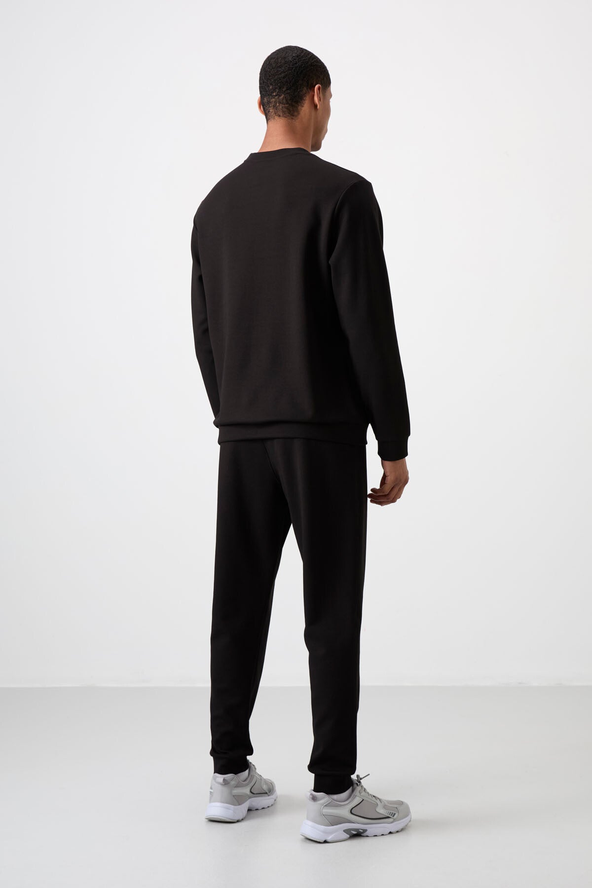 Image of Siyah - Siyah Pamuklu Kalın Yumuşak Dokulu Comfort Fit Baskılı Erkek Eşofman Takım - 85253