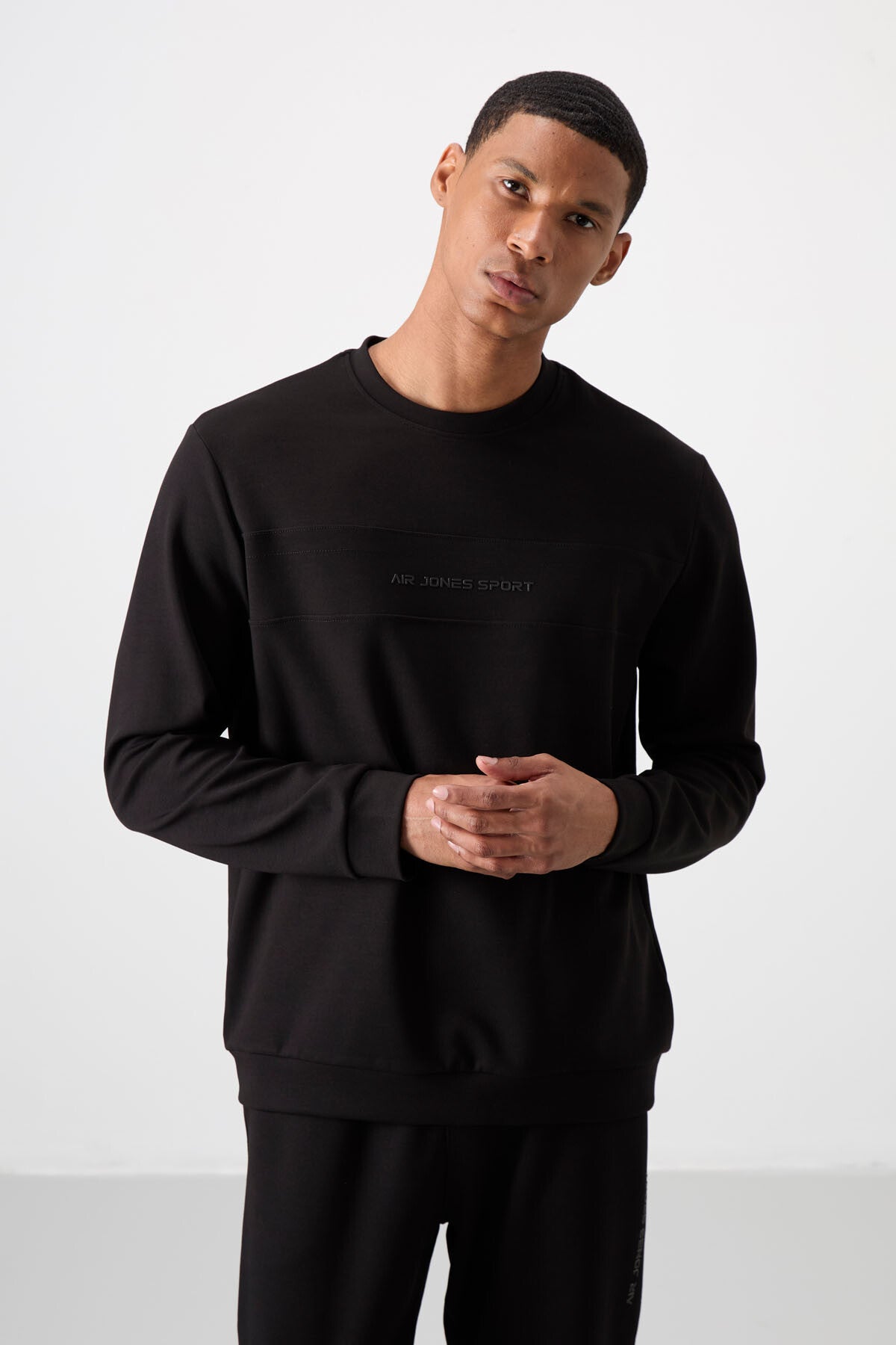 Image of Siyah - Siyah Pamuklu Kalın Yumuşak Dokulu Comfort Fit Baskılı Erkek Eşofman Takım - 85253