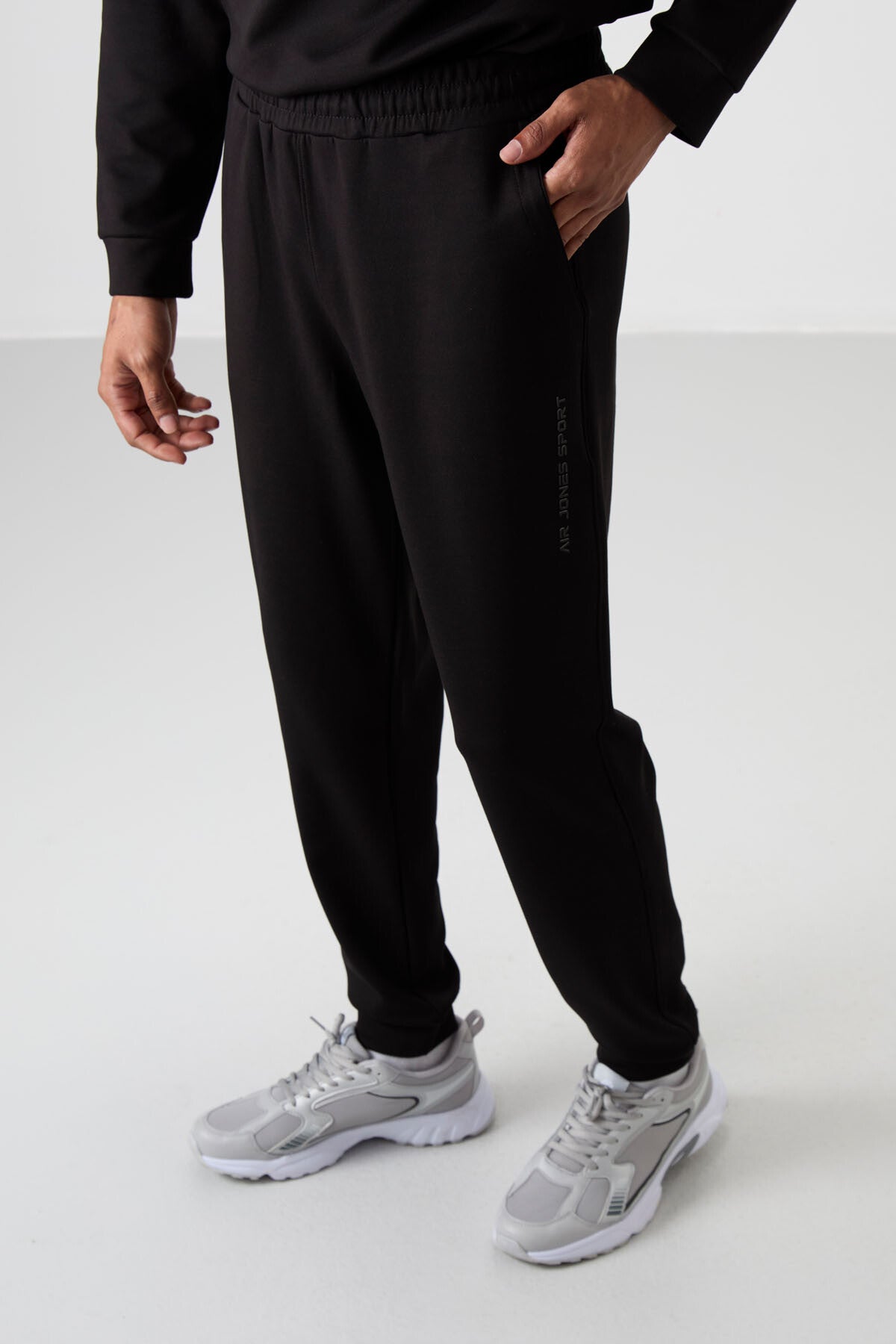 Image of Siyah - Siyah Pamuklu Kalın Yumuşak Dokulu Comfort Fit Baskılı Erkek Eşofman Takım - 85253