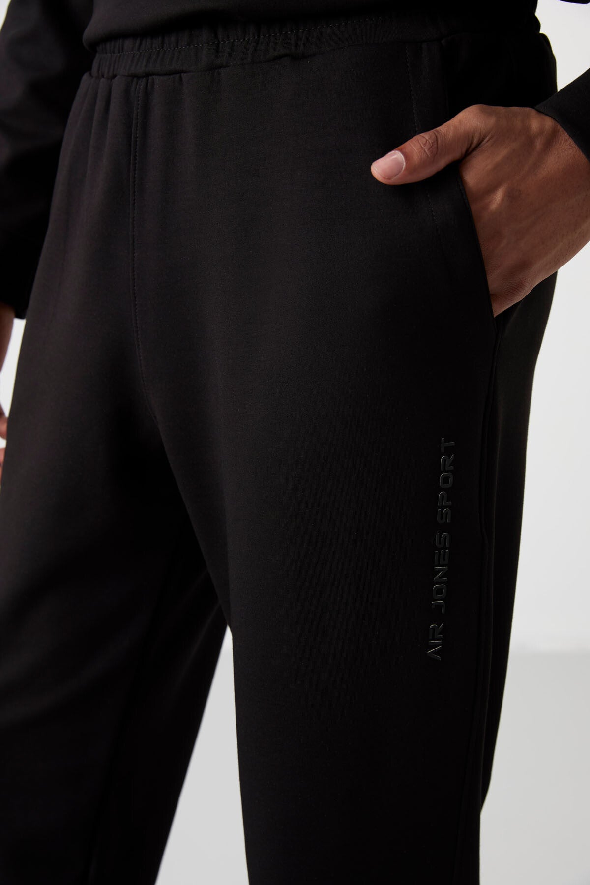 Image of Siyah - Siyah Pamuklu Kalın Yumuşak Dokulu Comfort Fit Baskılı Erkek Eşofman Takım - 85253