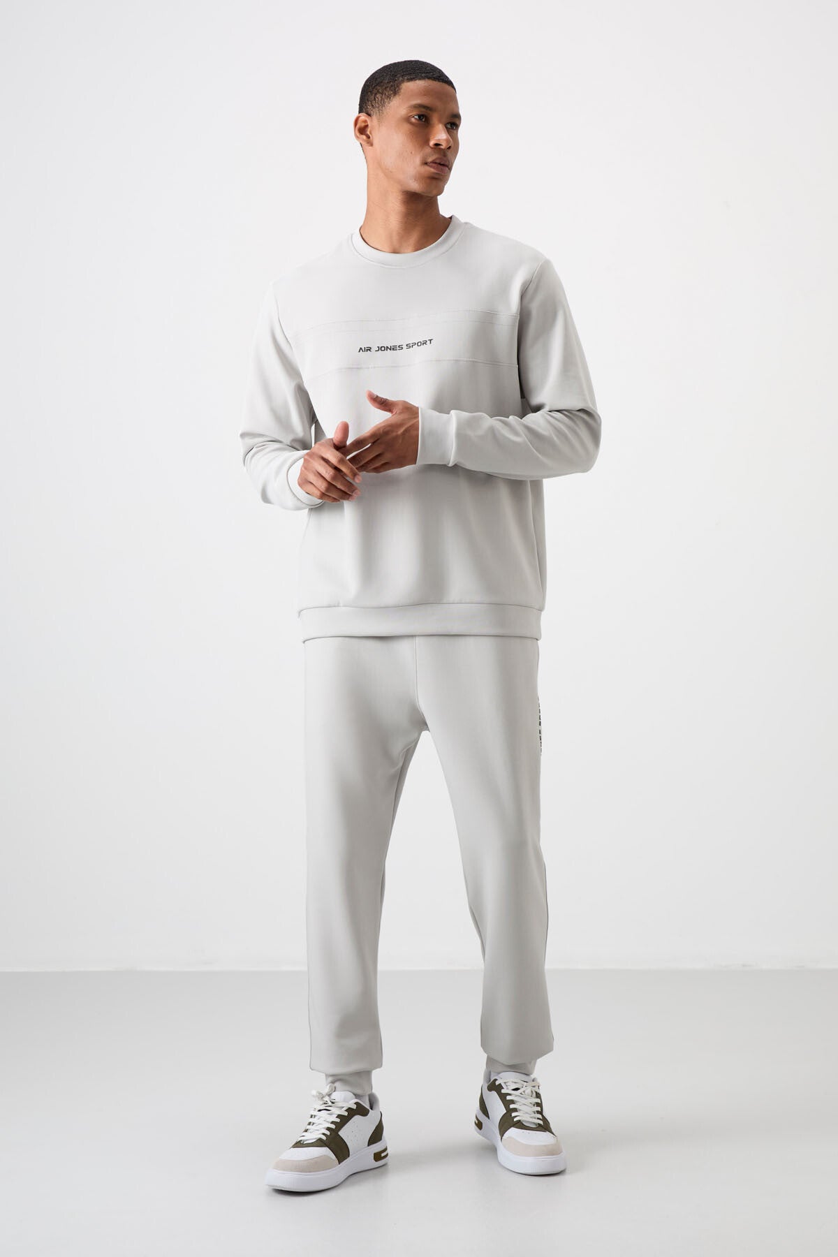 Image of Taş Pamuklu Kalın Yumuşak Dokulu Comfort Fit Baskılı Erkek Eşofman Takım - 85253